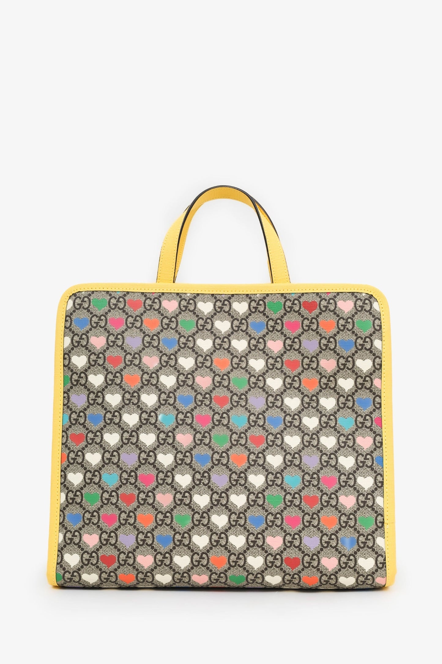 Gucci Yellow/Multicolour GG Supreme Monogram Hearts Children's Tote With Strap