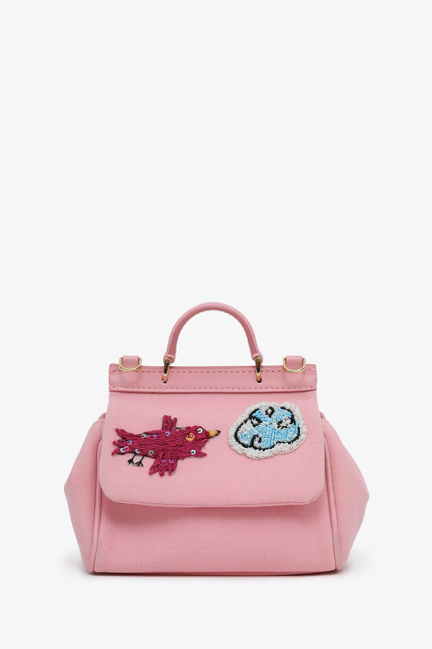 Dolce & Gabbana Pink Canvas/Leather Mini Sicily Top Handle Bag With Strap