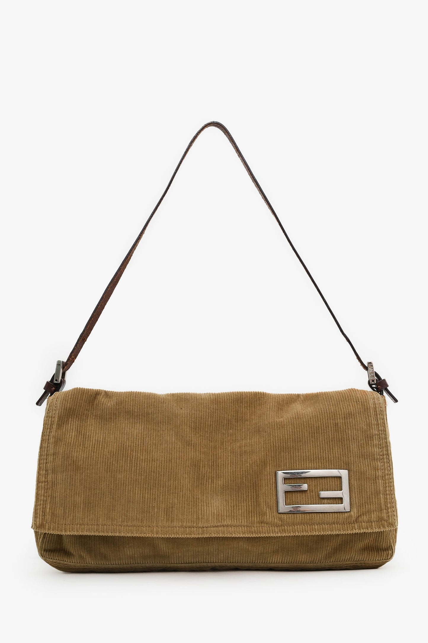 Fendi Brown Corduroy FF Flap Pochette