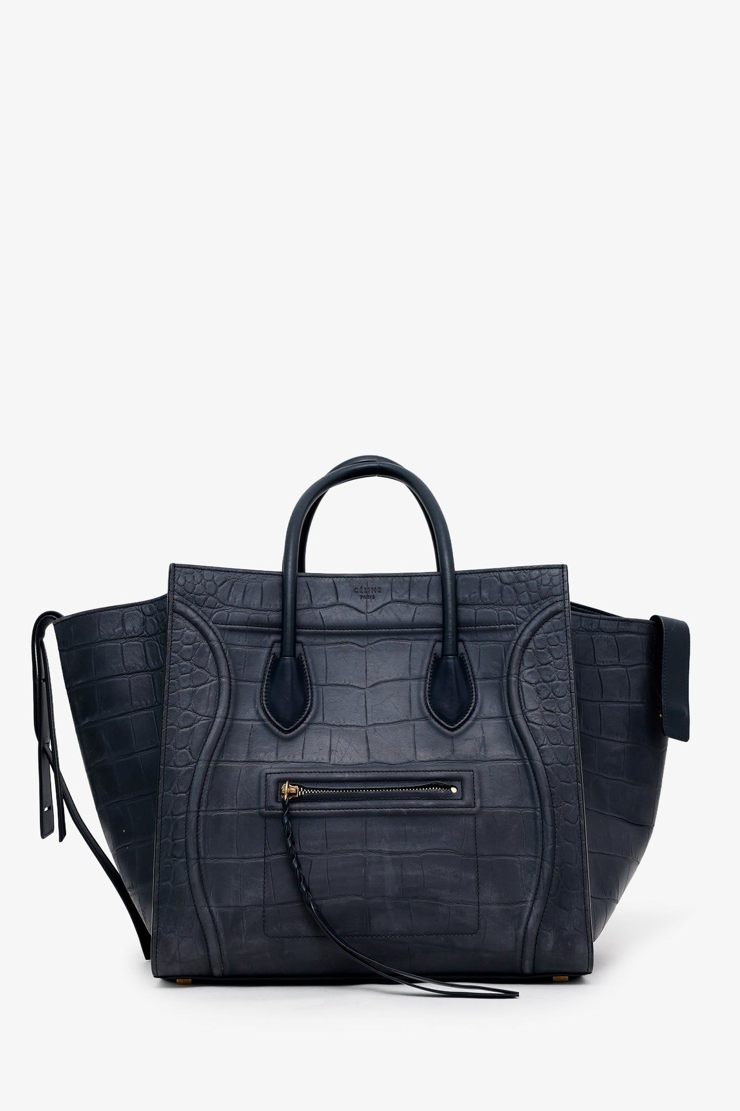 Celine Black Croc Embossed Leather Luggage Phantom Top Handle