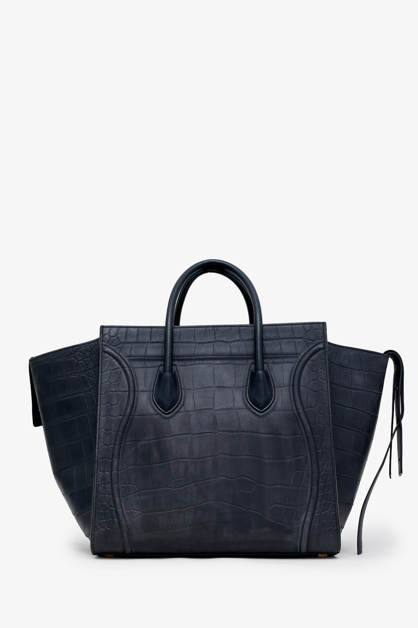 Celine Black Croc Embossed Leather Luggage Phantom Top Handle