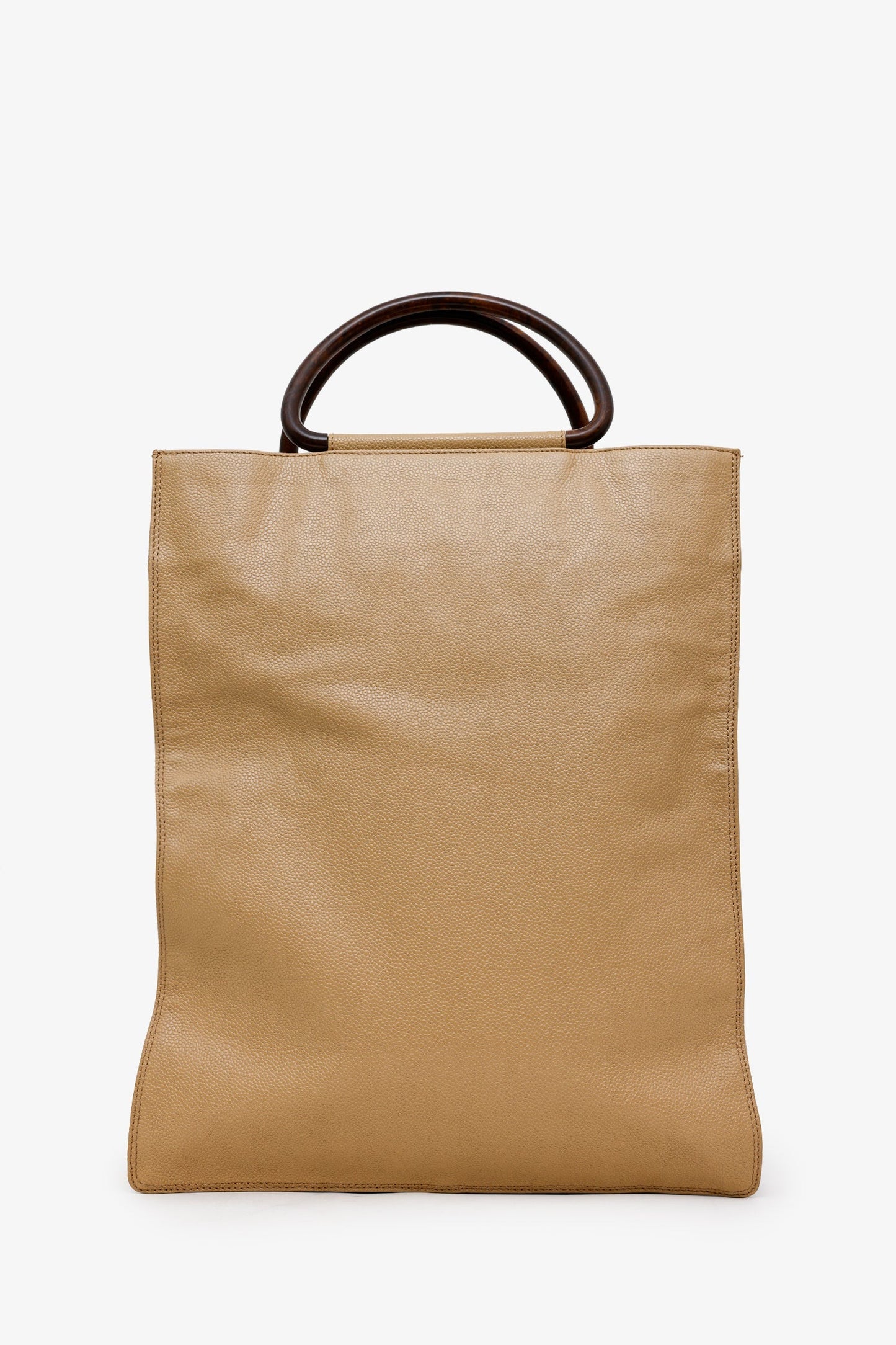 Chanel™ Beige Caviar Leather Wooden Top Handle Bag