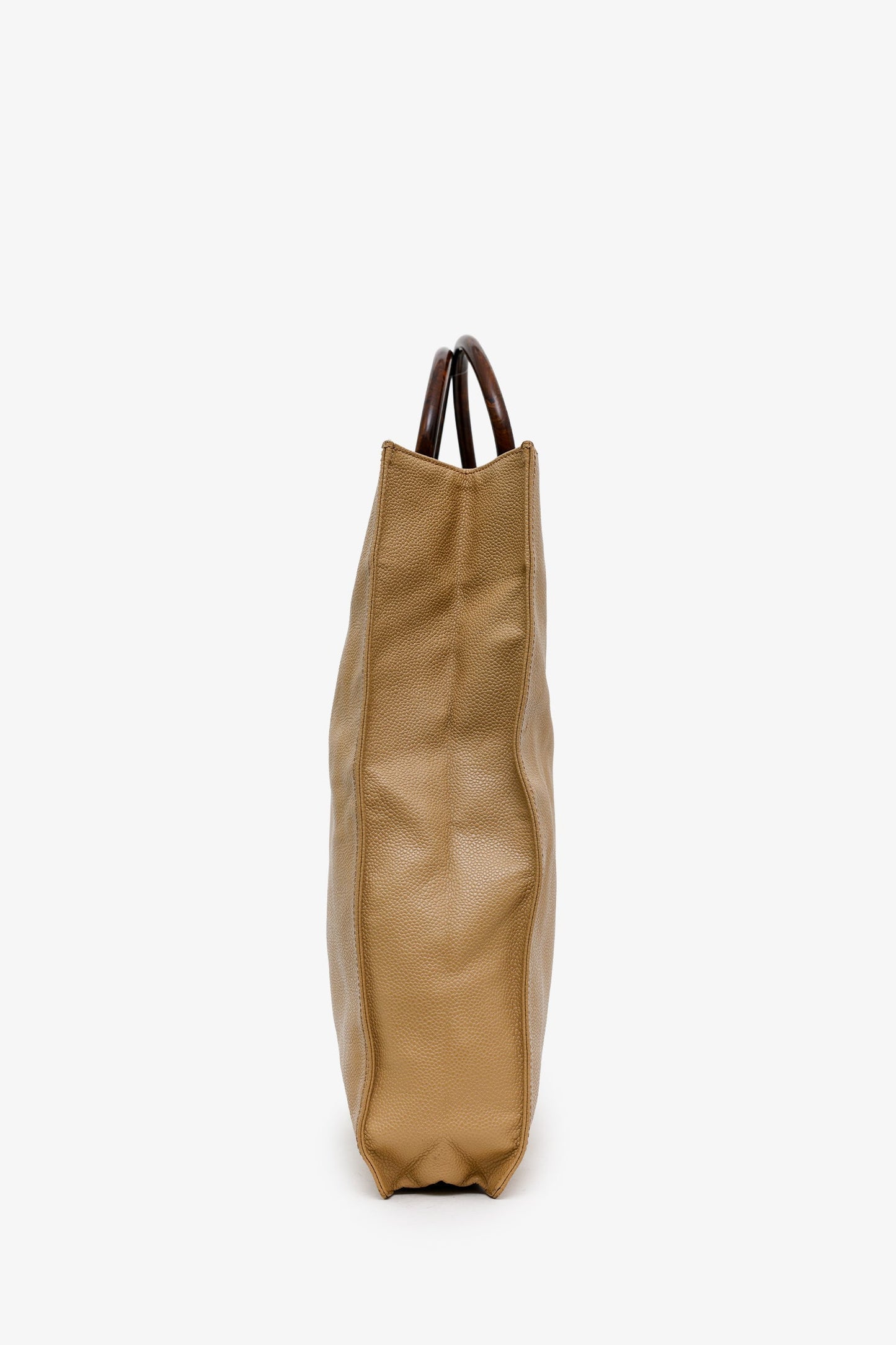 Chanel™ Beige Caviar Leather Wooden Top Handle Bag