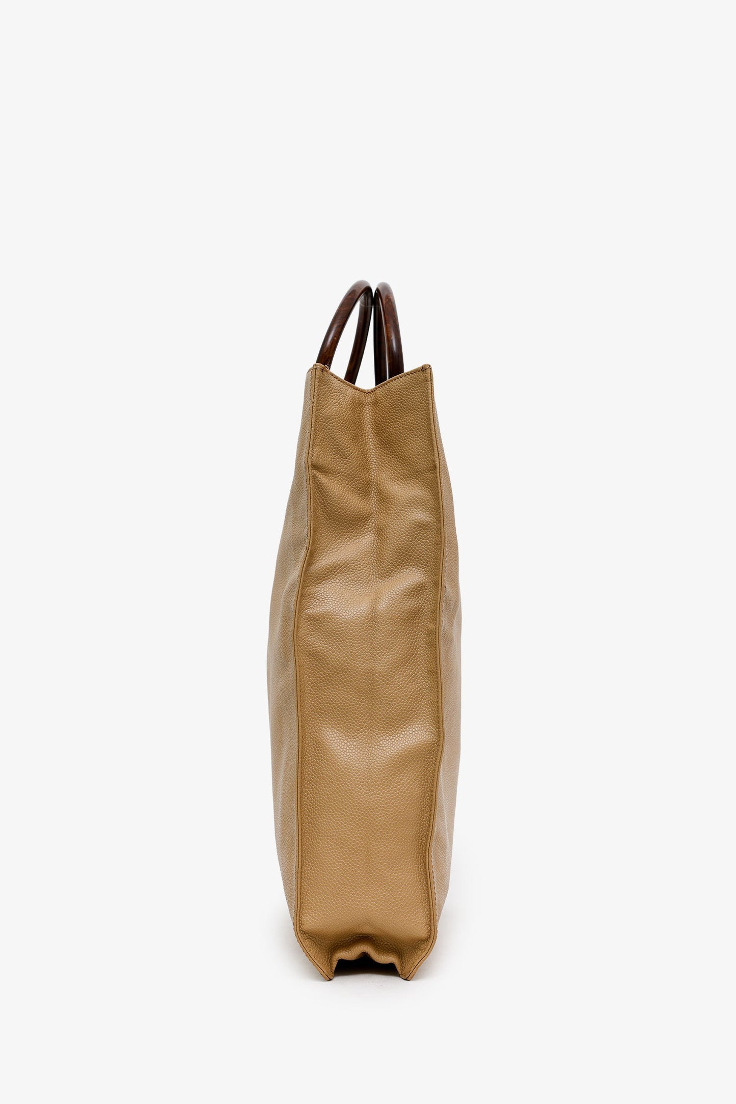 Chanel™ Beige Caviar Leather Wooden Top Handle Bag