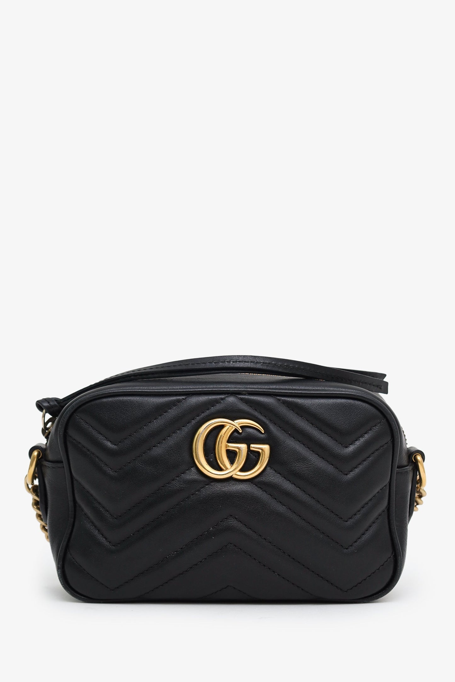 Gucci Black GG Quilted Chevron Leather Marmont Mini Camera Bag