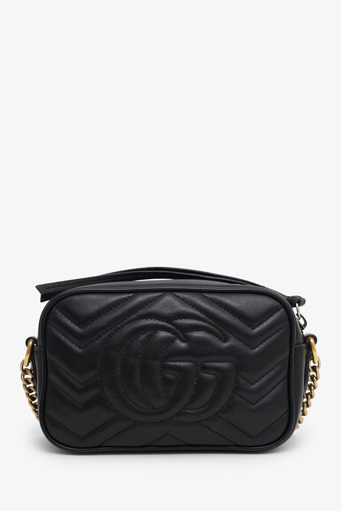 Gucci Black GG Quilted Chevron Leather Marmont Mini Camera Bag