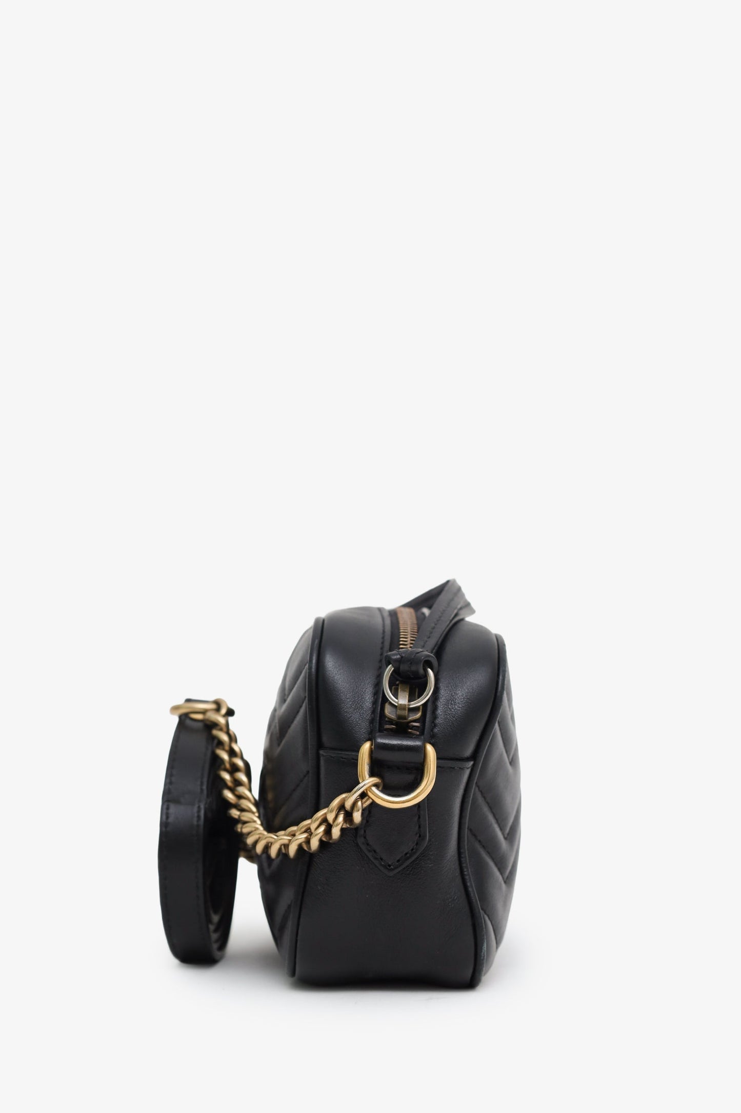 Gucci Black GG Quilted Chevron Leather Marmont Mini Camera Bag