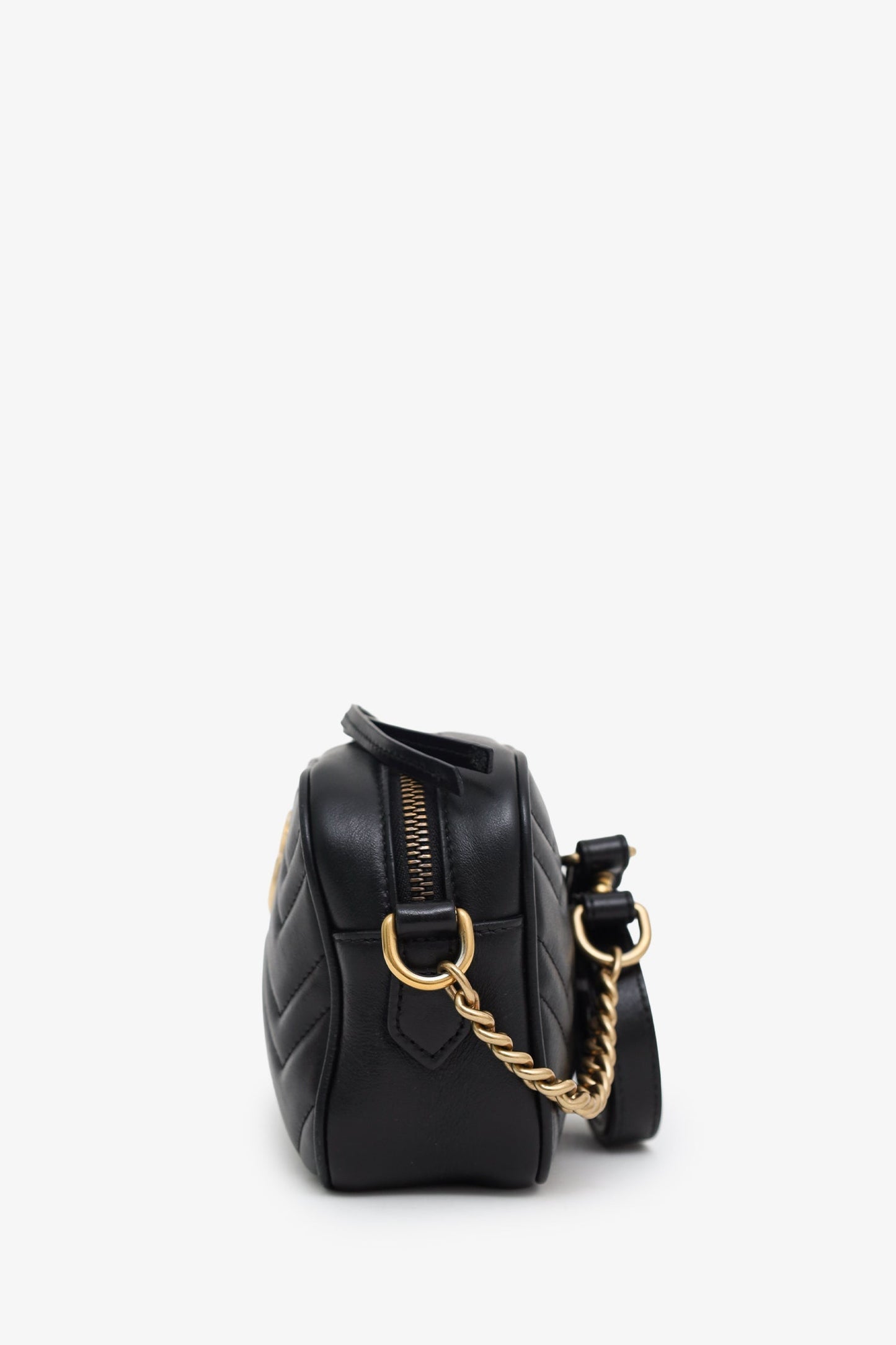 Gucci Black GG Quilted Chevron Leather Marmont Mini Camera Bag