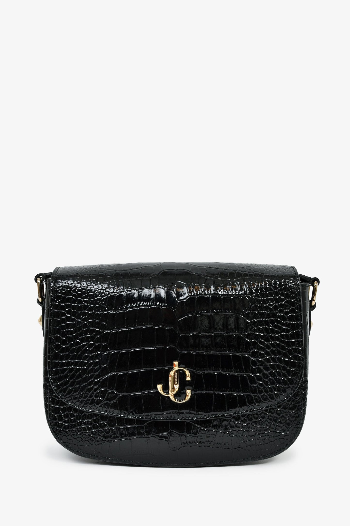 Jimmy Choo Black Patent Embossed Croc 'JC Satchel' Crossbody Bag