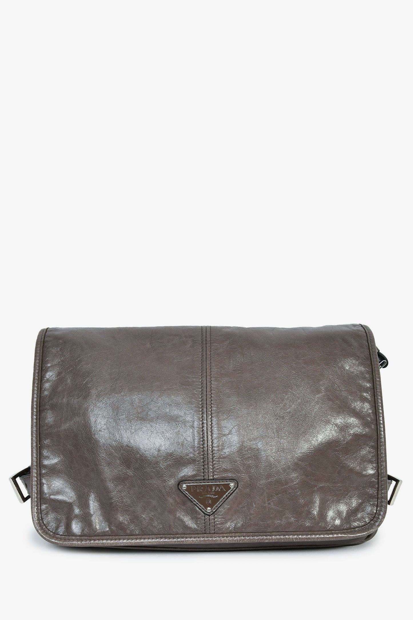 Prada Grey Leather Messenger Bag