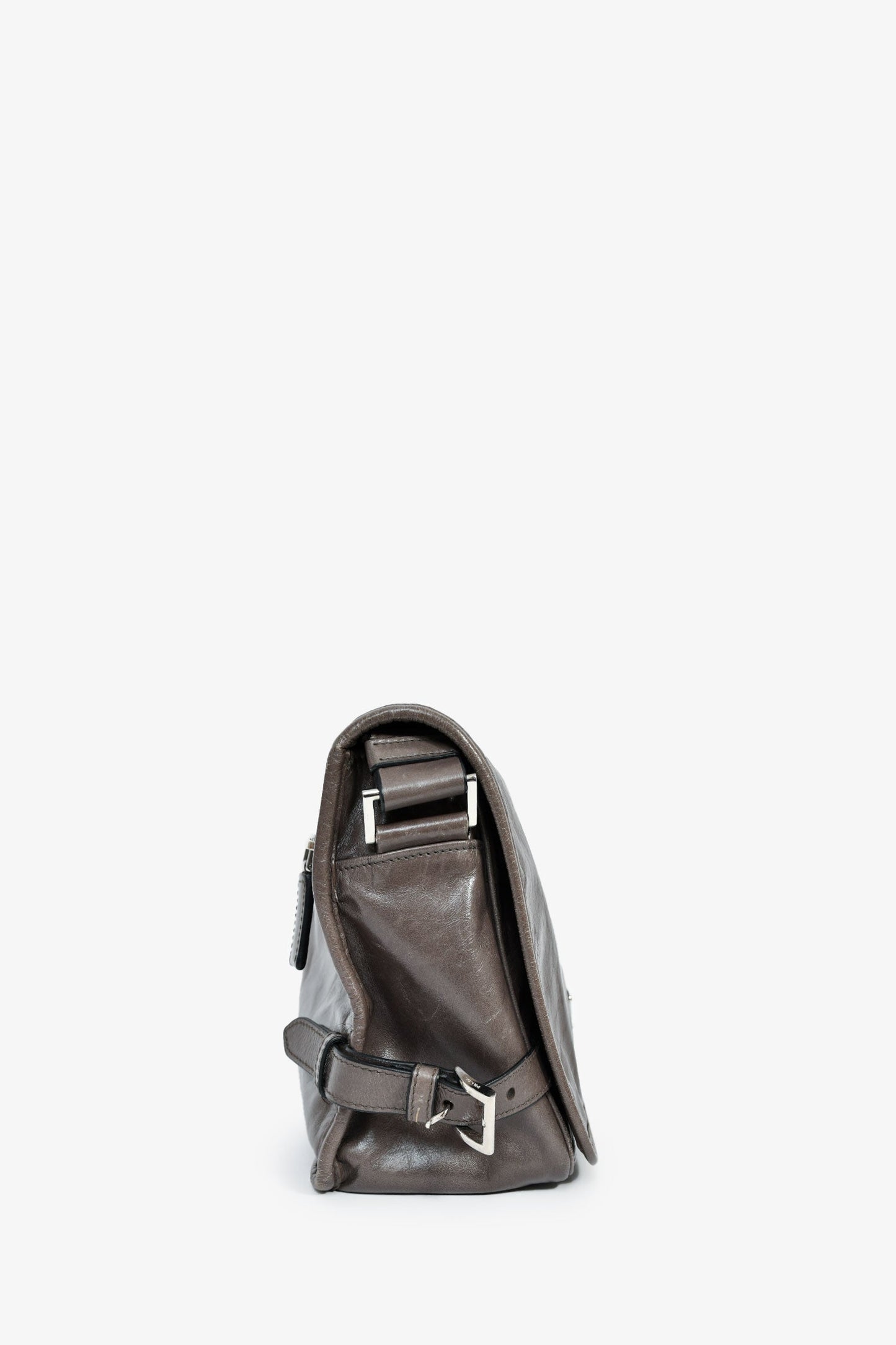 Prada Grey Leather Messenger Bag