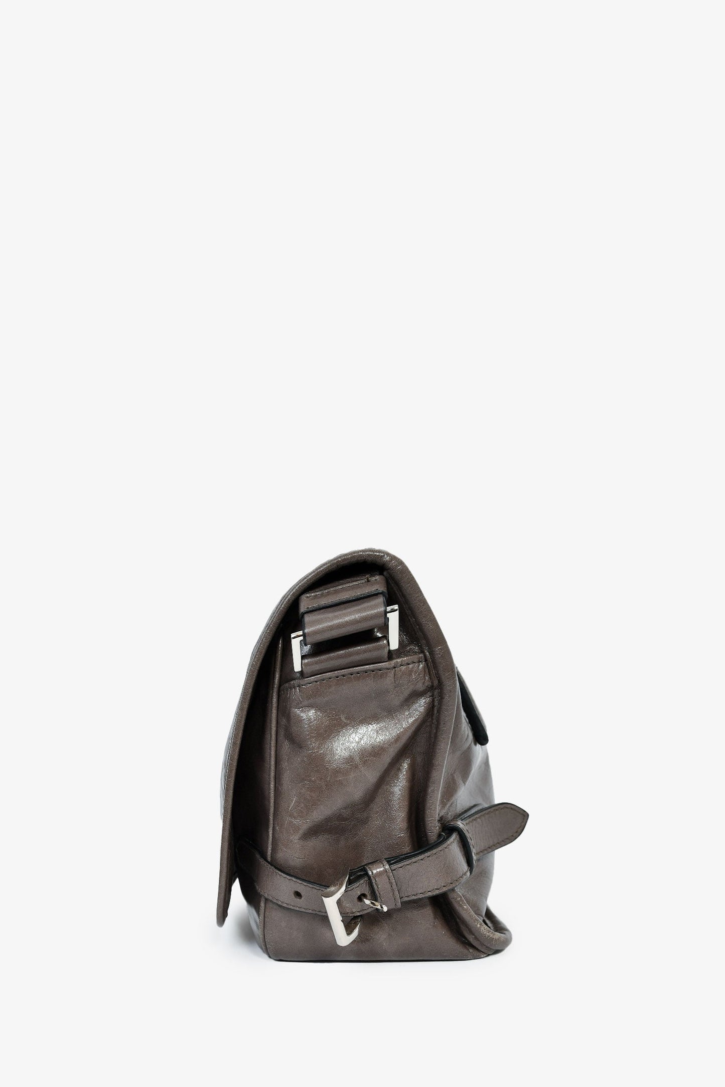 Prada Grey Leather Messenger Bag