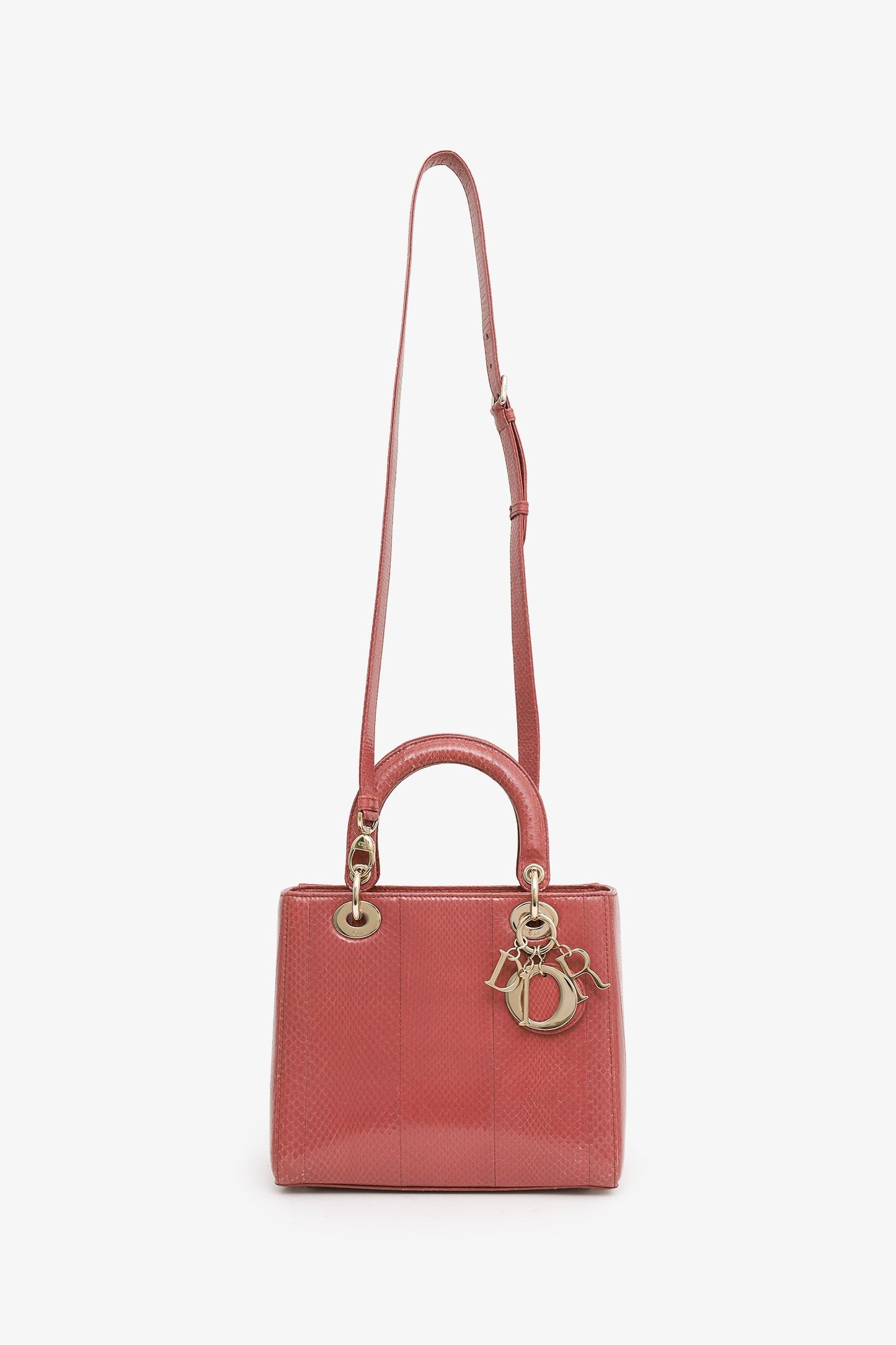 Christian Dior 2019 Pink Python Leather Medium Lady Dior With Strap