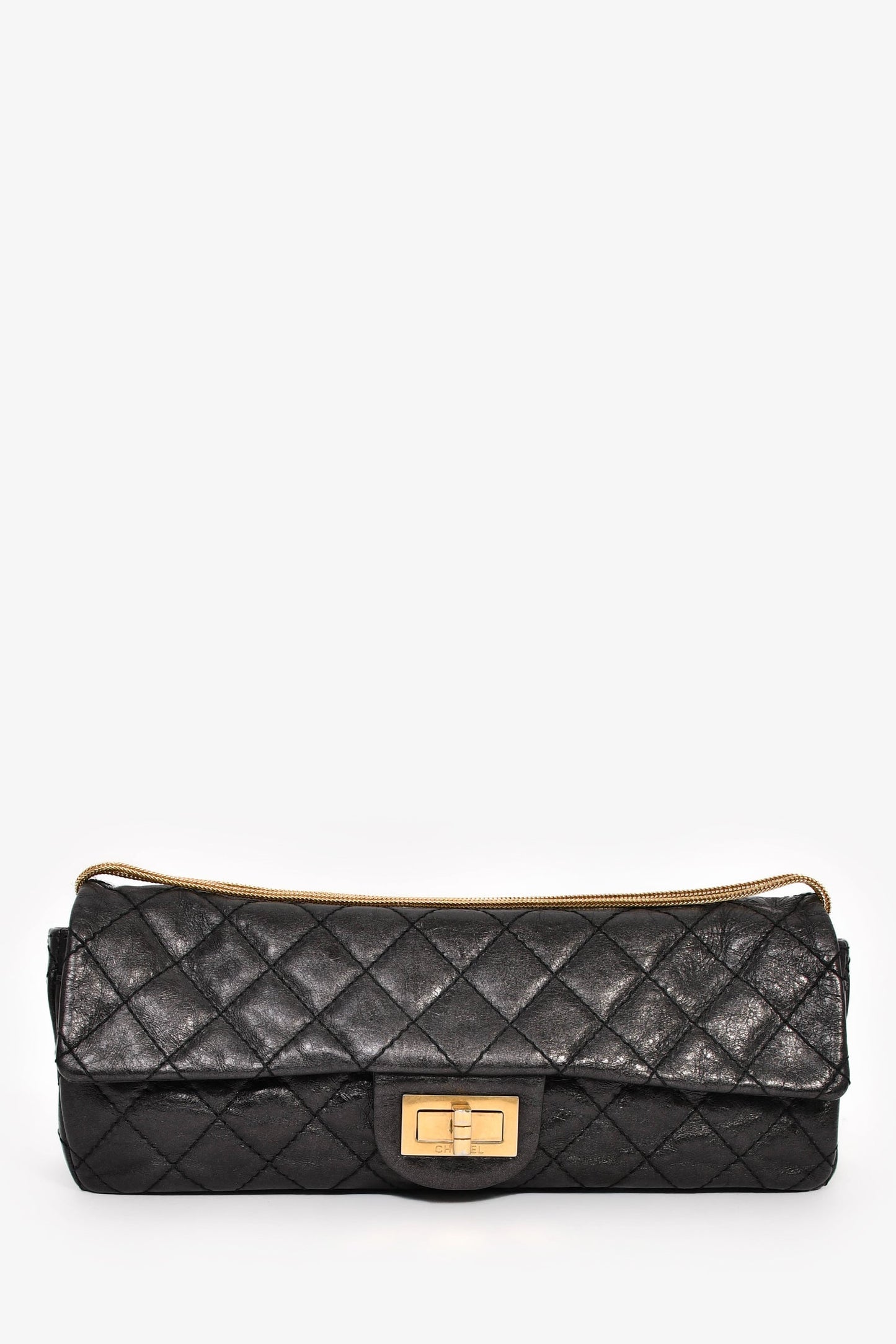 Chanel™ 2008/09 Black Quilted Calfskin 2.55 East West Clutch On Chain