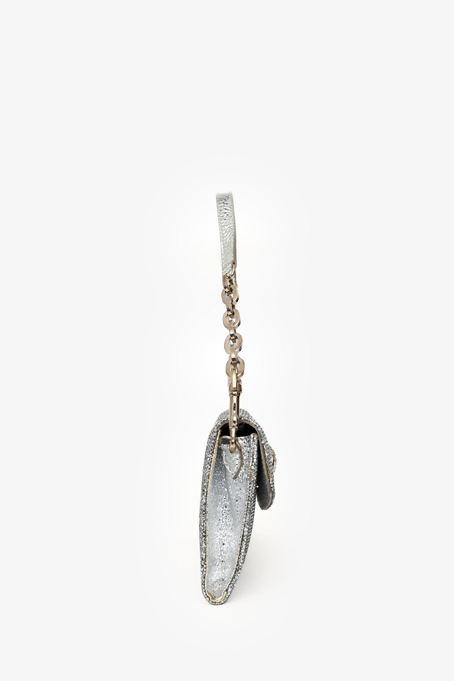 Jimmy Choo Silver Metallic Bow Embellished Evening Shoulder Bag