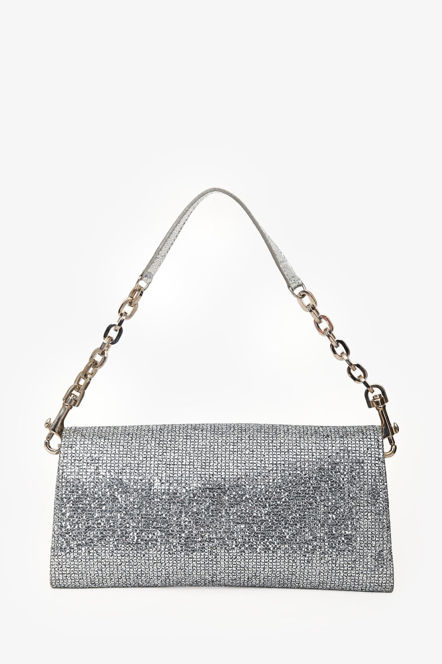 Jimmy Choo Silver Metallic Bow Embellished Evening Shoulder Bag