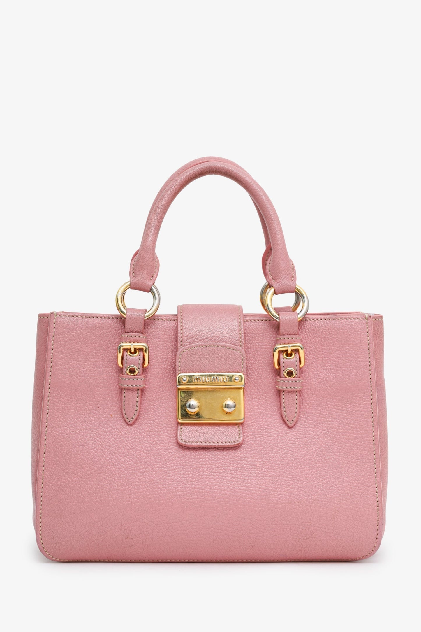 Miu Miu Pink Leather Push Lock Flap Top Handle Bag