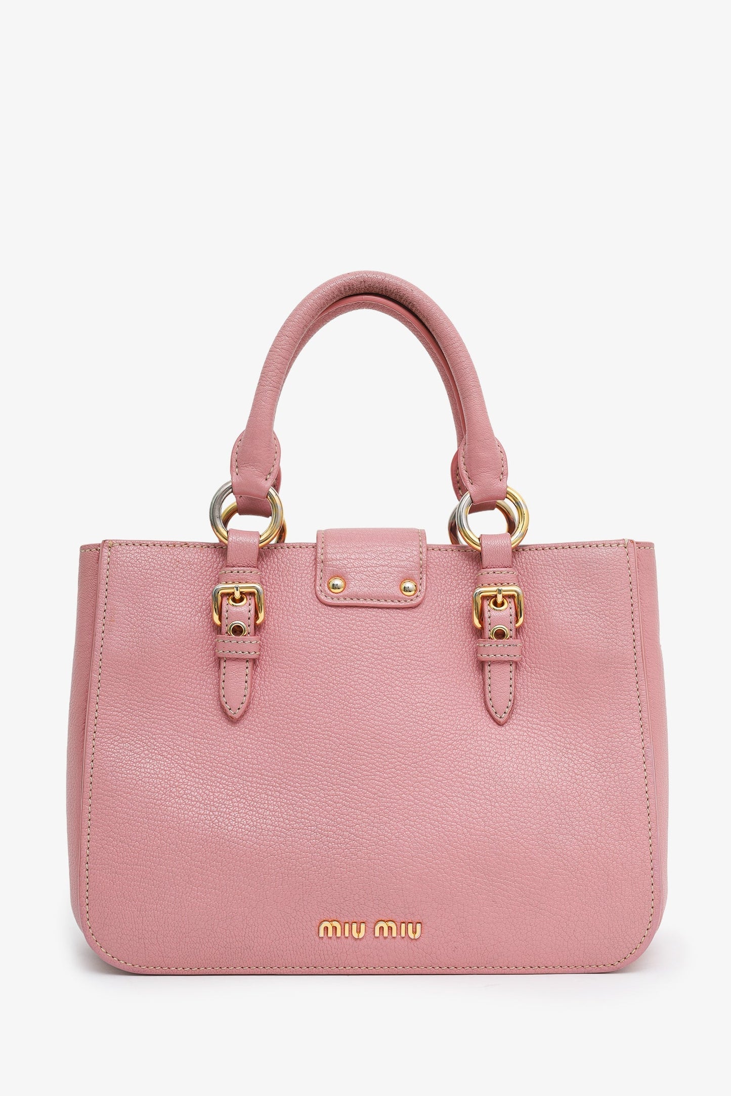 Miu Miu Pink Leather Push Lock Flap Top Handle Bag