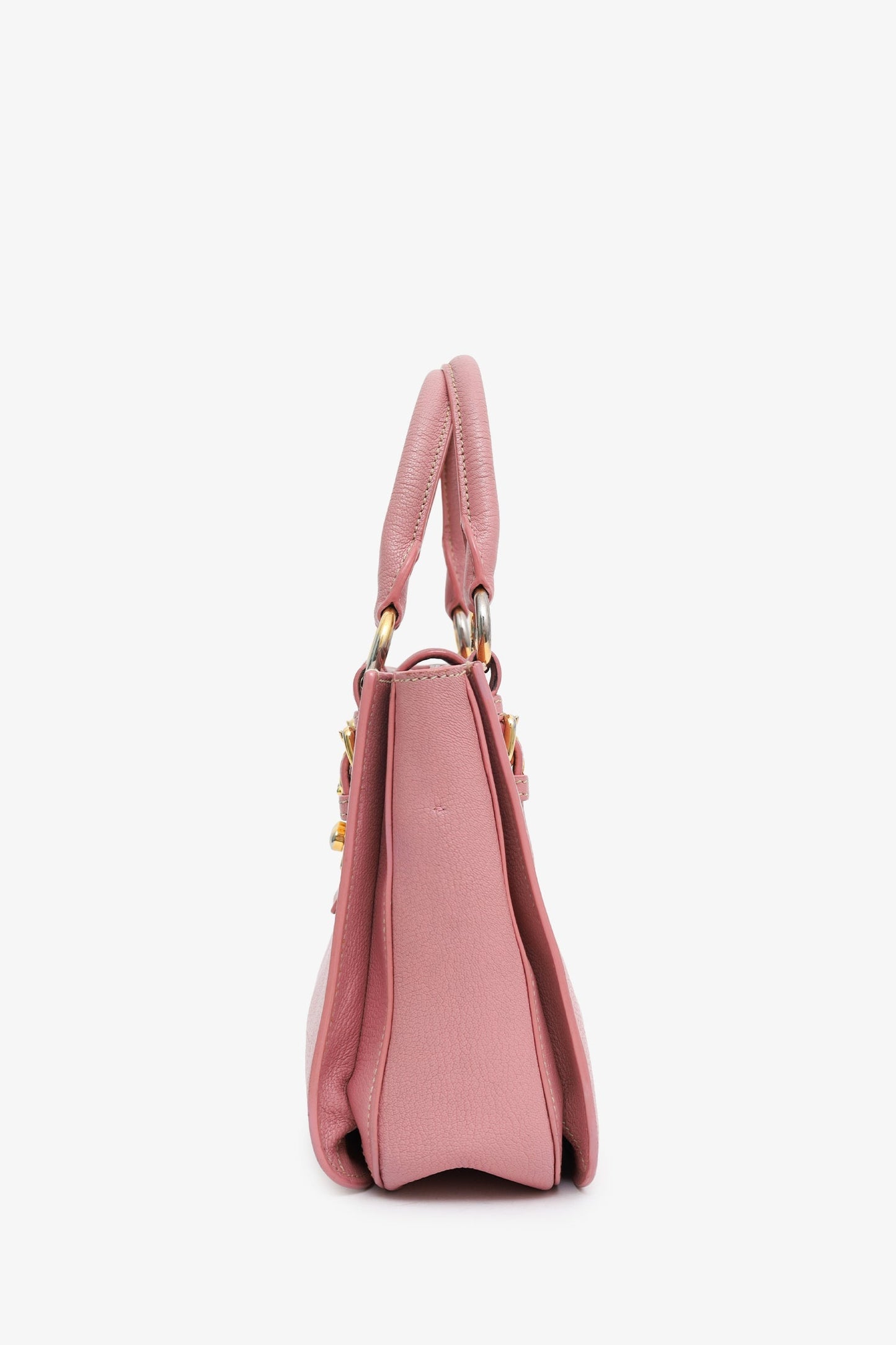 Miu Miu Pink Leather Push Lock Flap Top Handle Bag