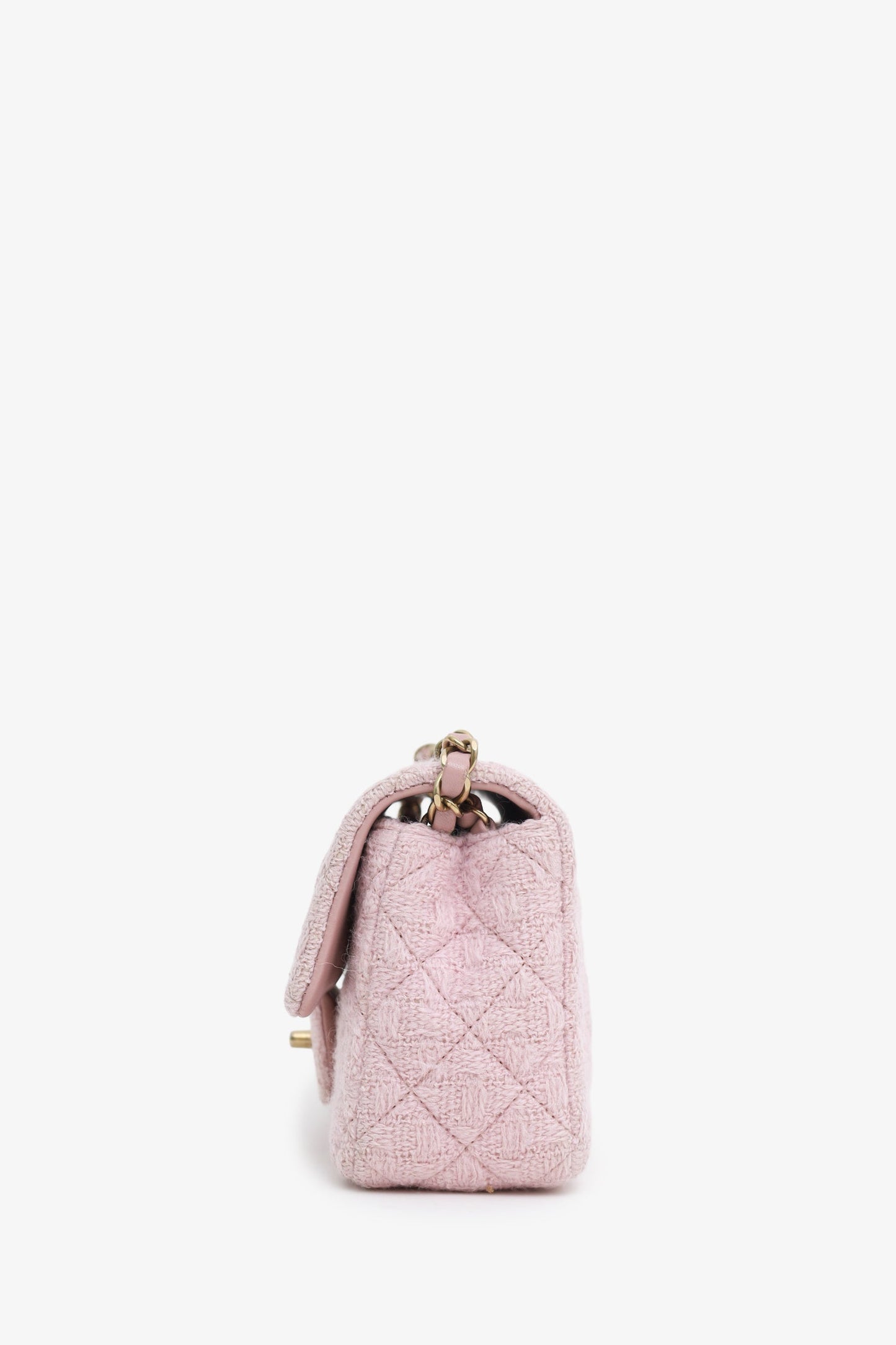 Chanel™ Pink Tweed Quilted Mini Rectangular Flap Bag