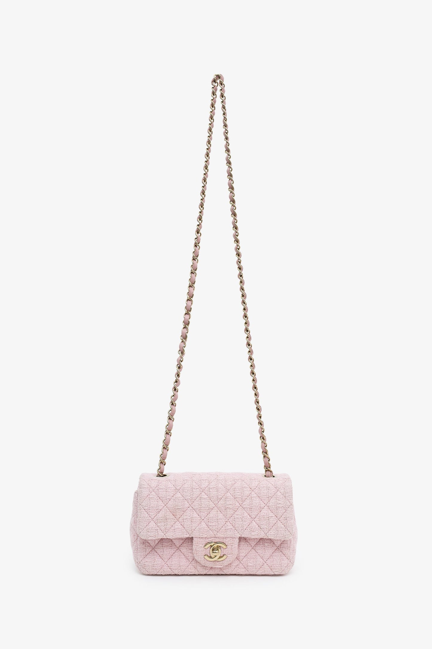 Chanel™ Pink Tweed Quilted Mini Rectangular Flap Bag