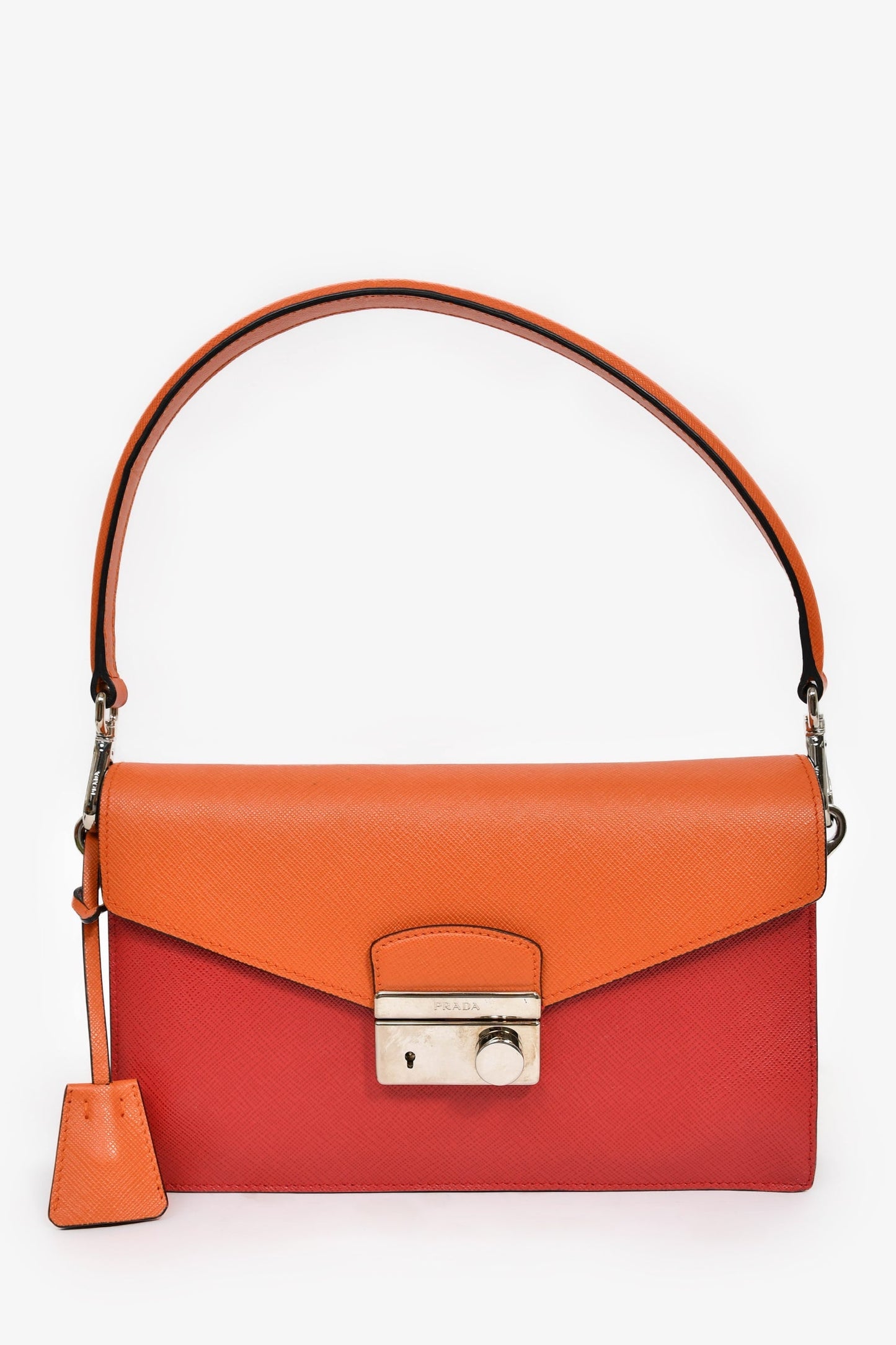 Prada Orange/Red Saffiano Leather 'Sound' Shoulder Bag