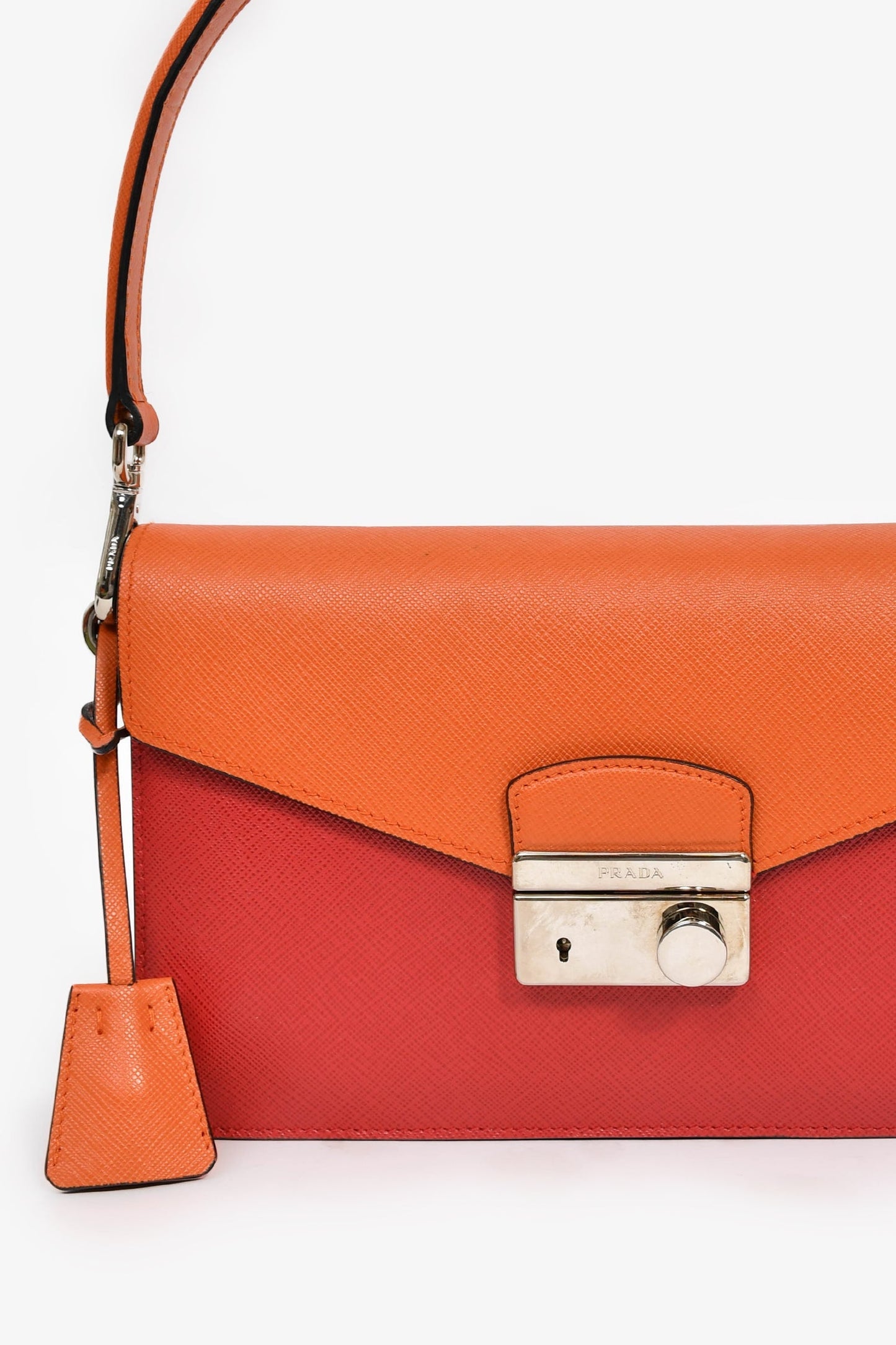 Prada Orange/Red Saffiano Leather 'Sound' Shoulder Bag