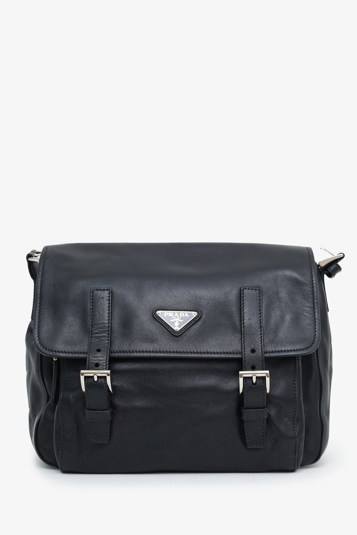 Prada Black Soft Calfskin Leather Messenger Bag