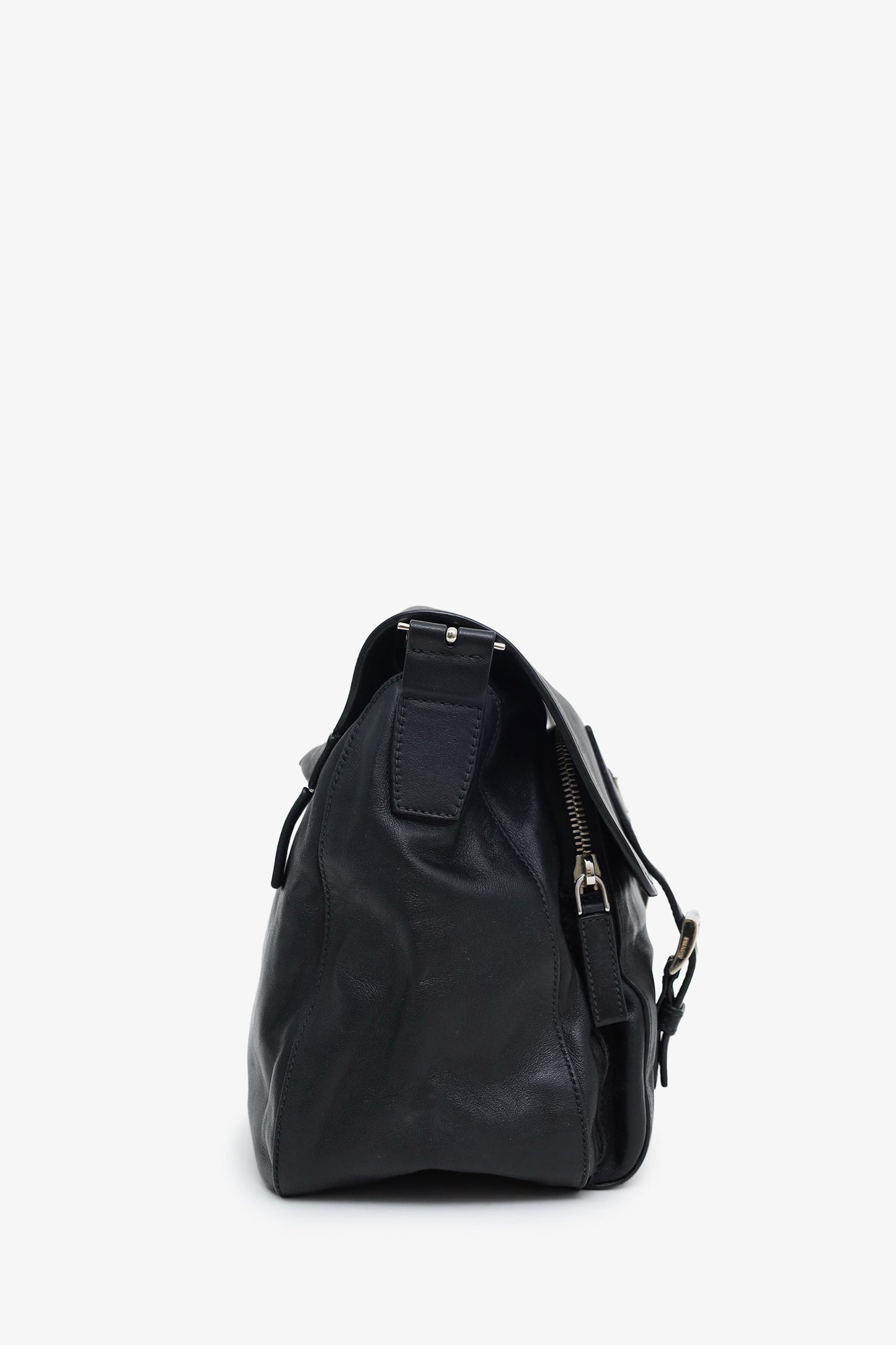 Prada Black Soft Calfskin Leather Messenger Bag