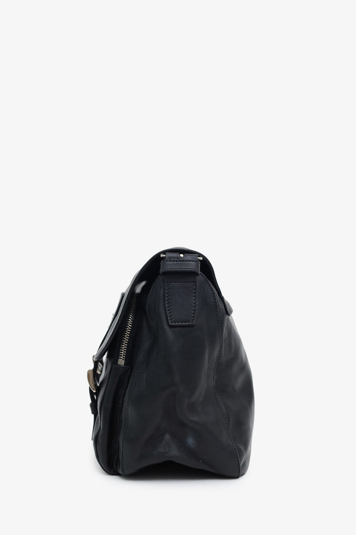 Prada Black Soft Calfskin Leather Messenger Bag