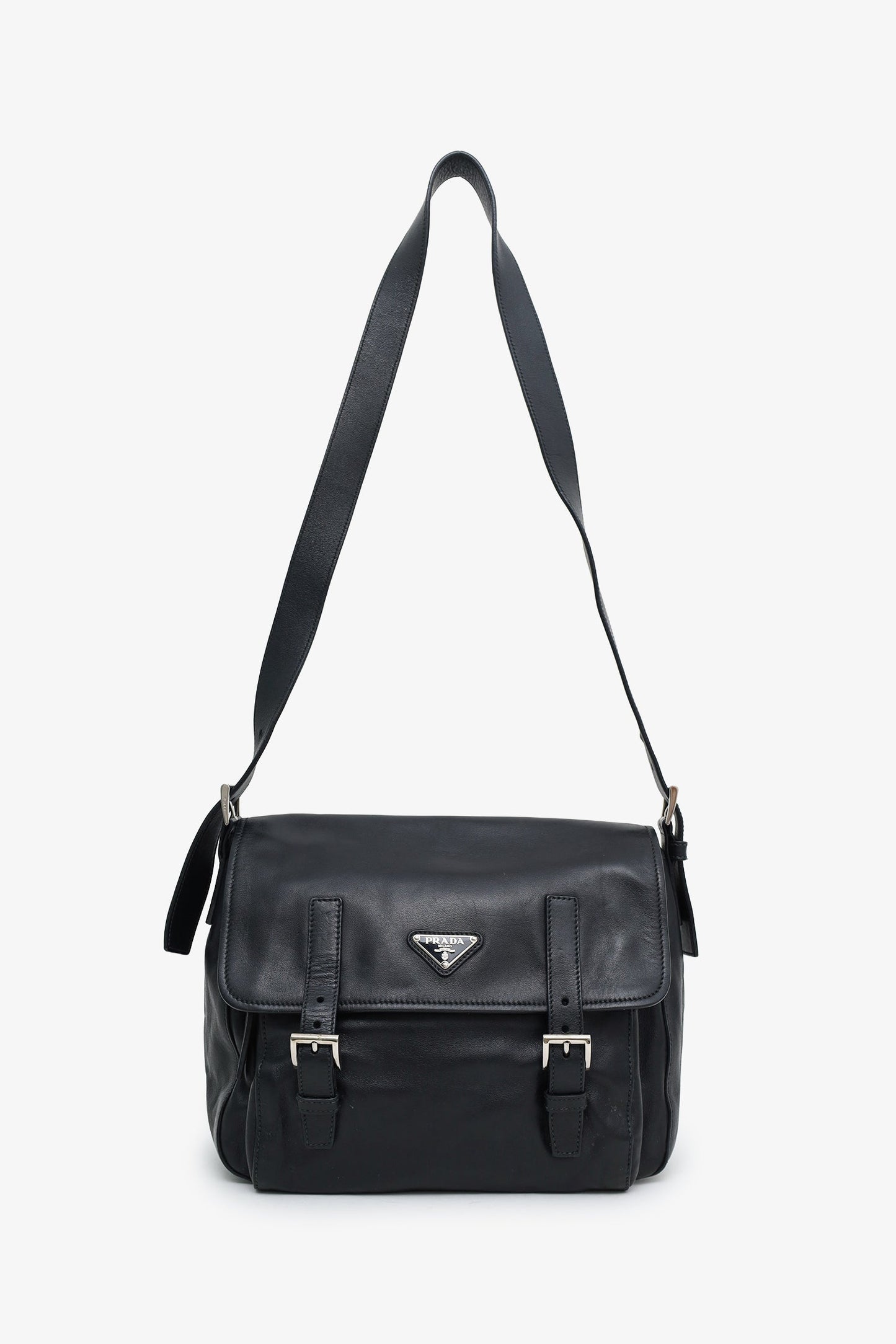 Prada Black Soft Calfskin Leather Messenger Bag