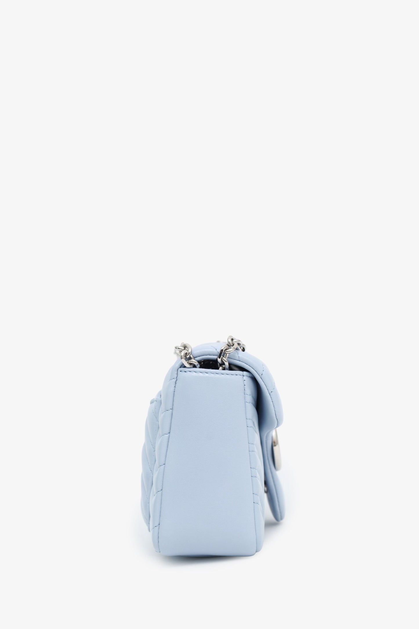 Gucci Light Blue Lambskin Matelasse Small GG Marmont Double Chain Shoulder Bag