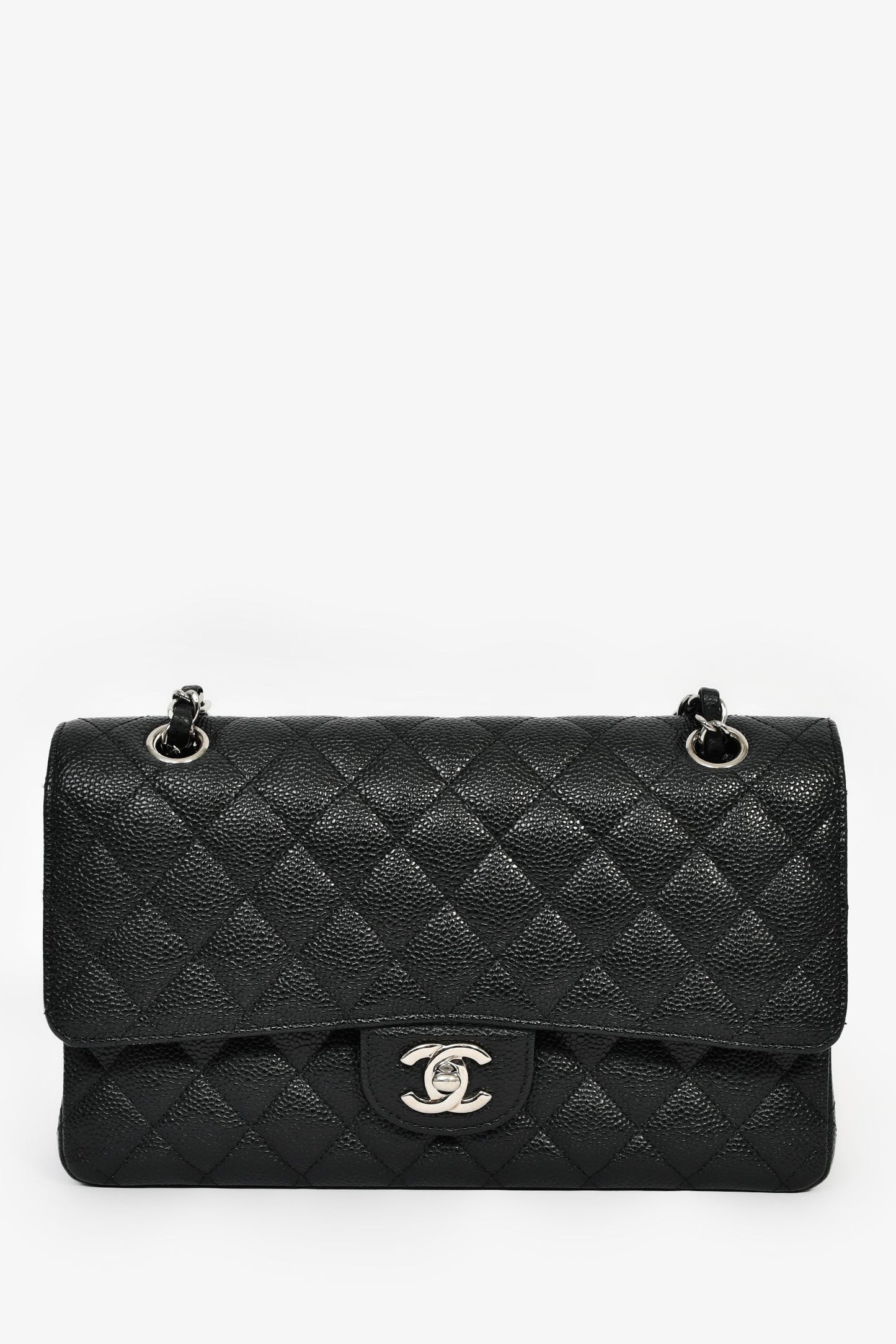 Chanel™ 2013/14 Black Quilted Caviar Leather Medium Classic Double Flap SHW