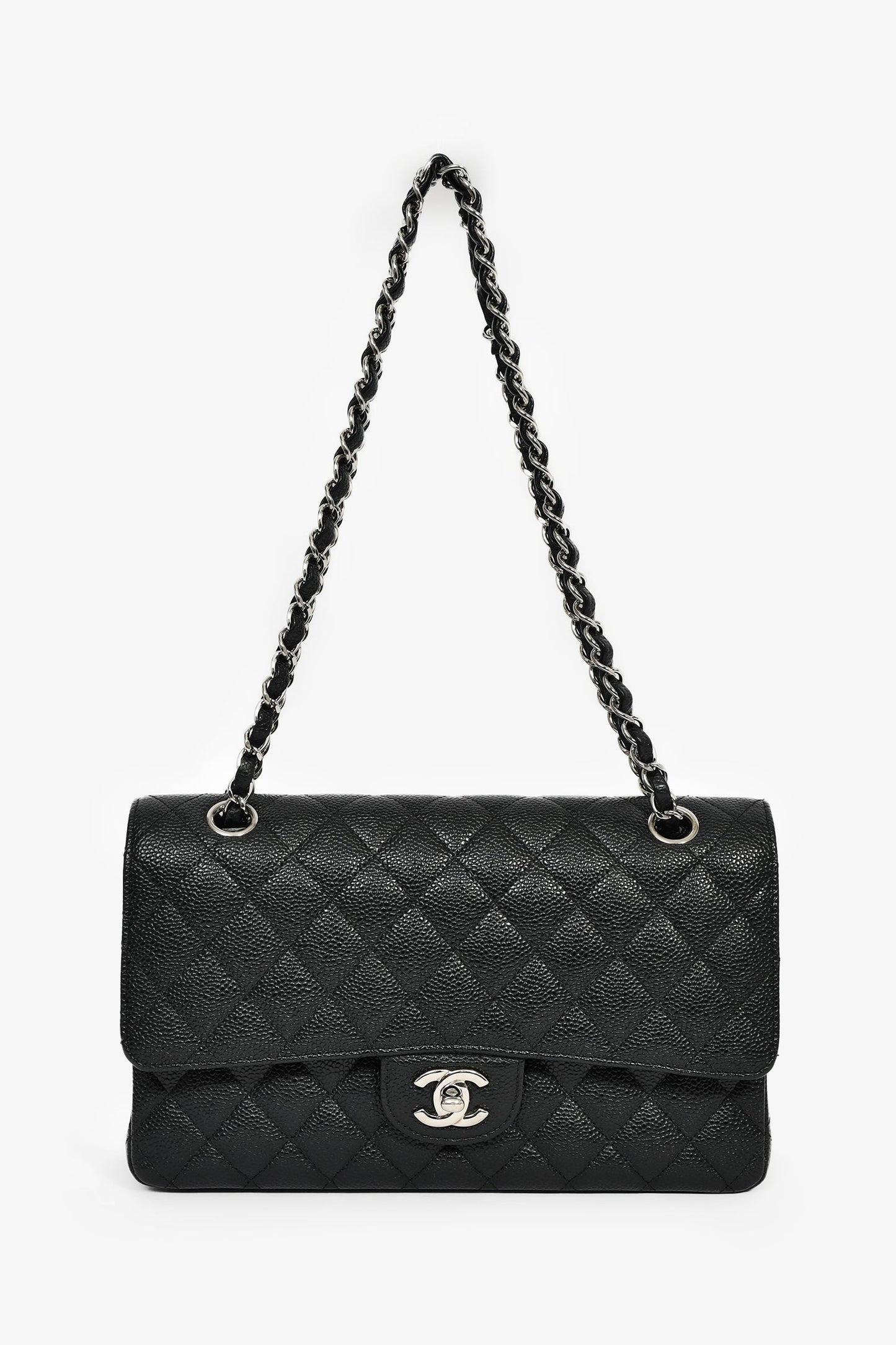 Chanel™ 2013/14 Black Quilted Caviar Leather Medium Classic Double Flap SHW