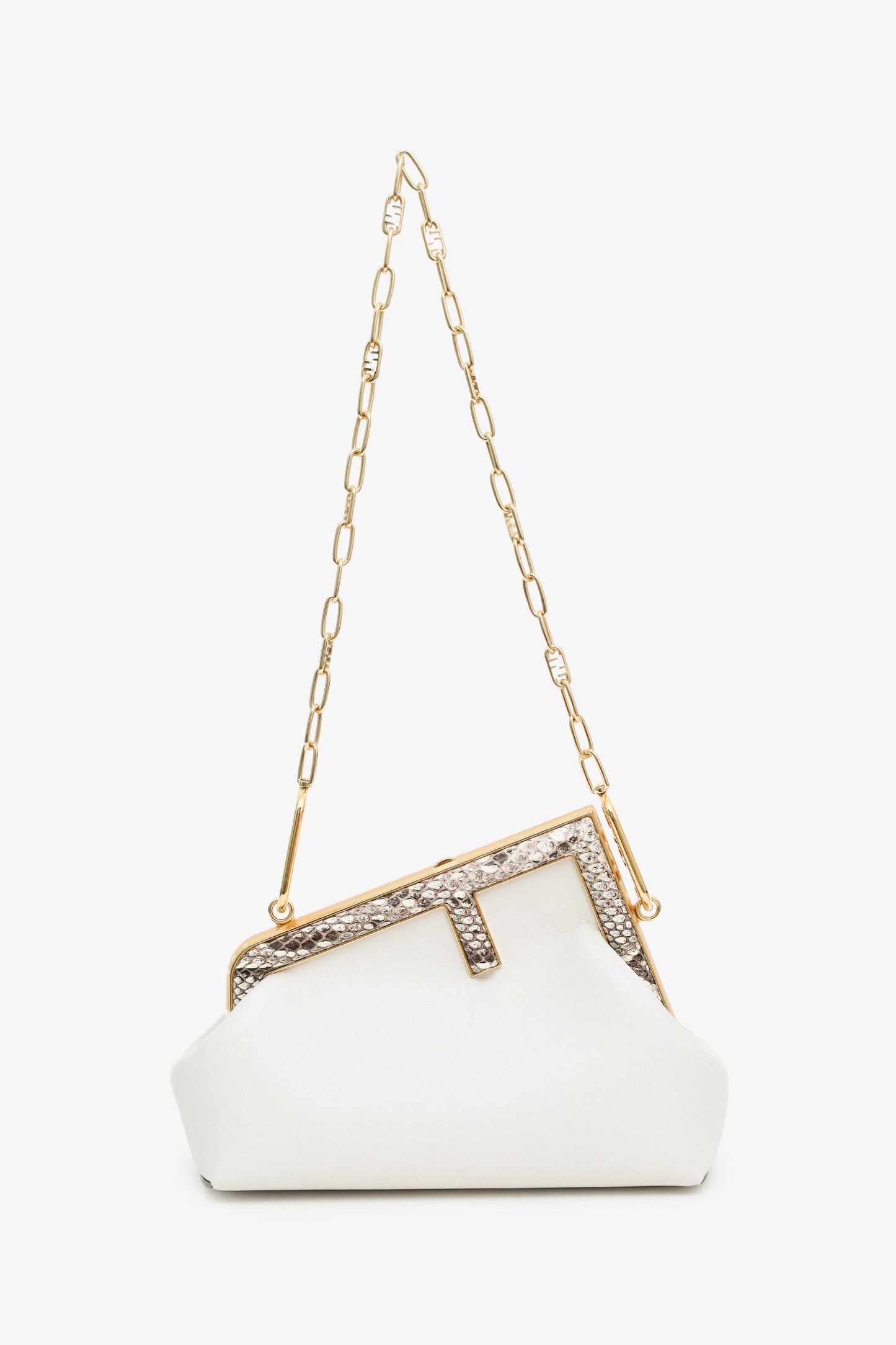 Fendi First White/Python Leather Small Clutch With Straps