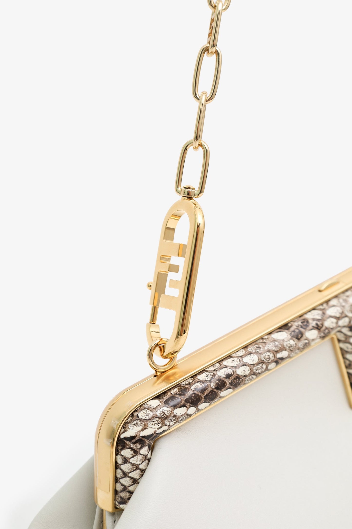 Fendi First White/Python Leather Small Clutch With Straps