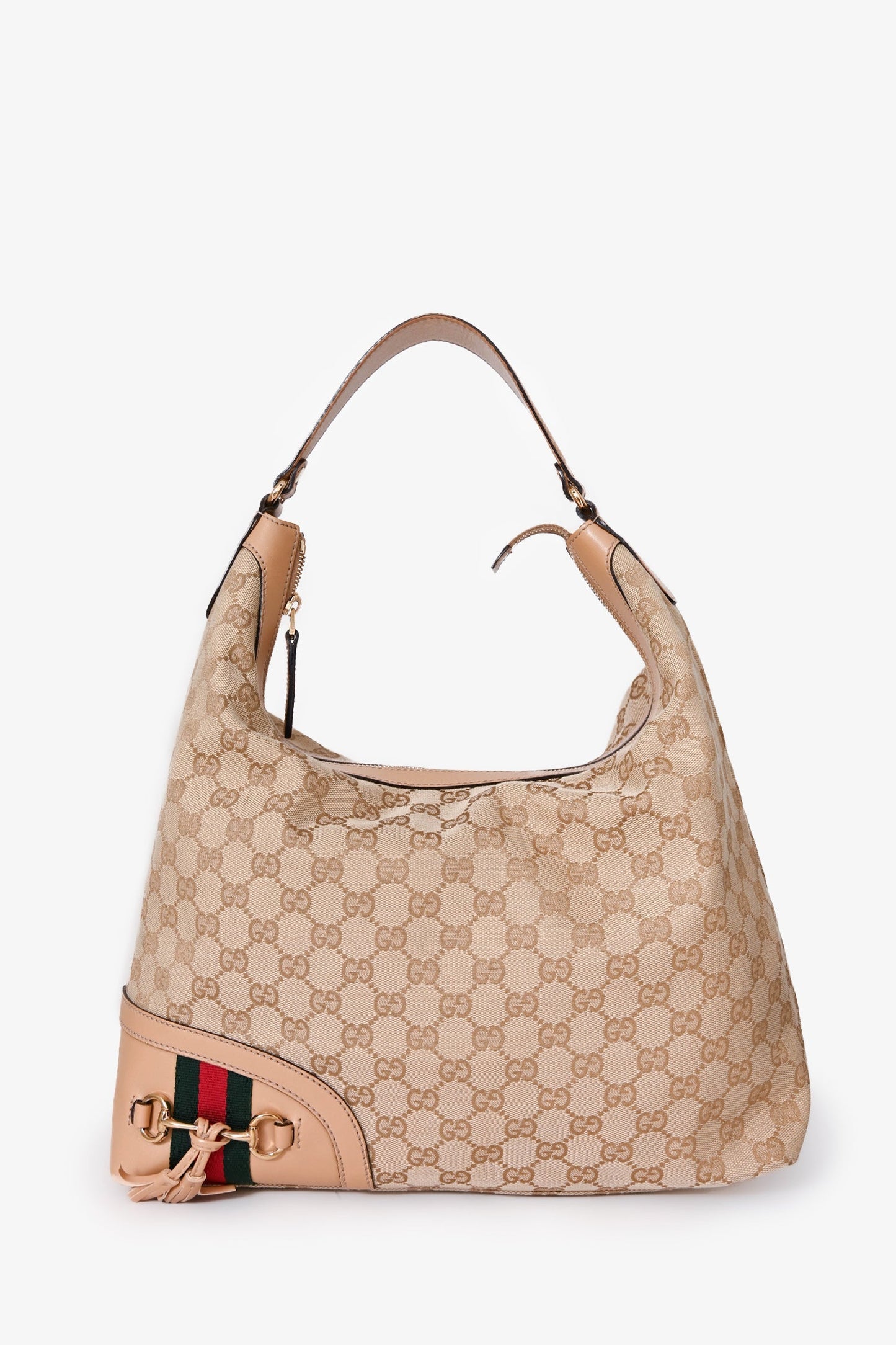 Gucci Beige GG Supreme Canvas Horsebit Tassel Shoulder Bag
