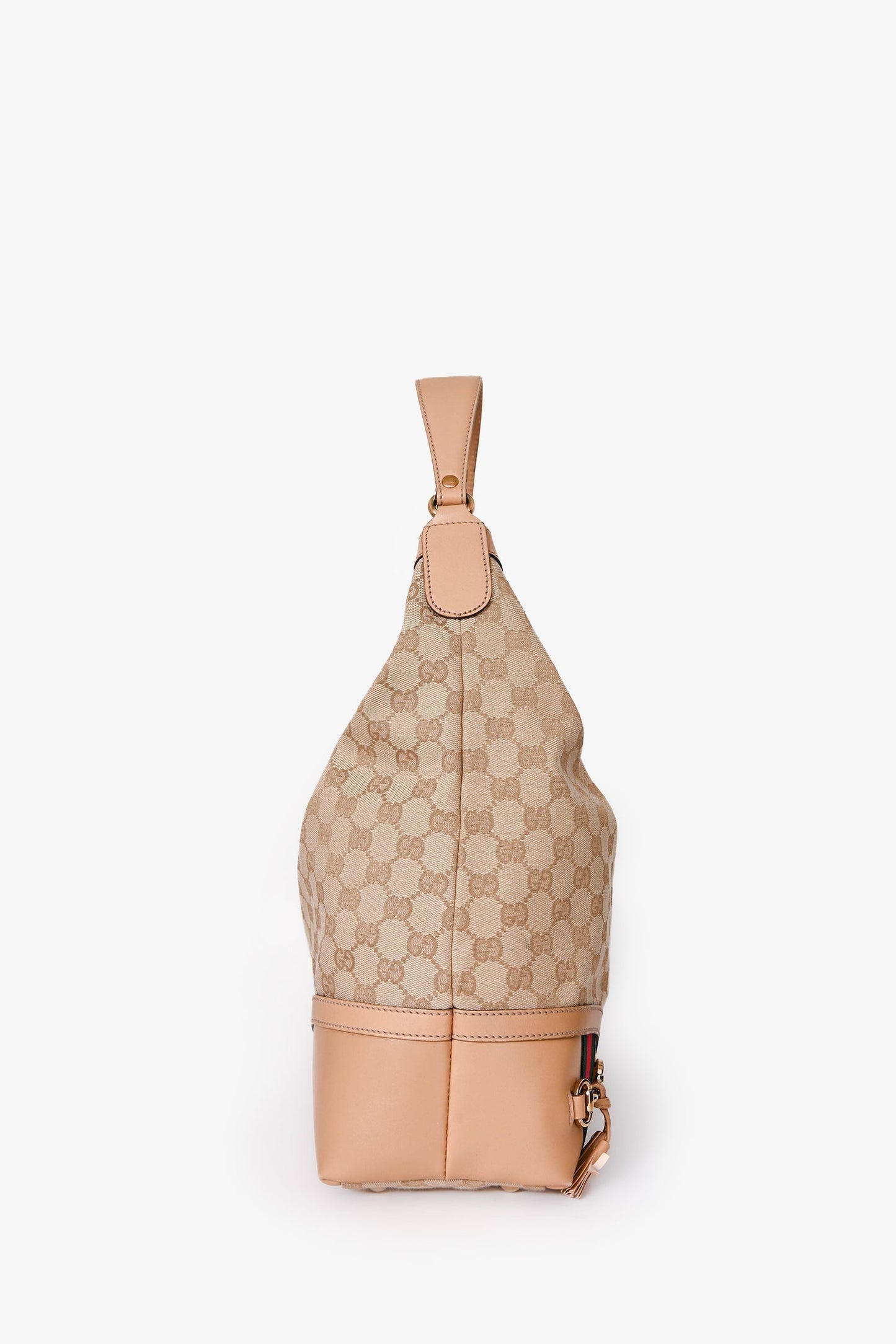 Gucci Beige GG Supreme Canvas Horsebit Tassel Shoulder Bag