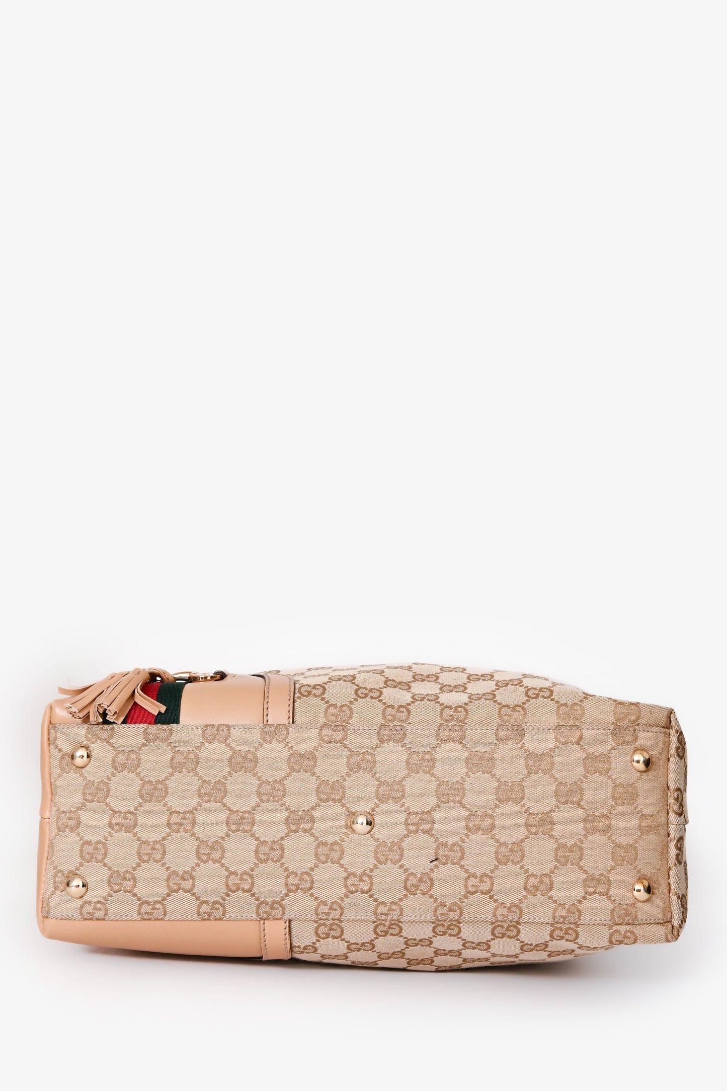 Gucci Beige GG Supreme Canvas Horsebit Tassel Shoulder Bag