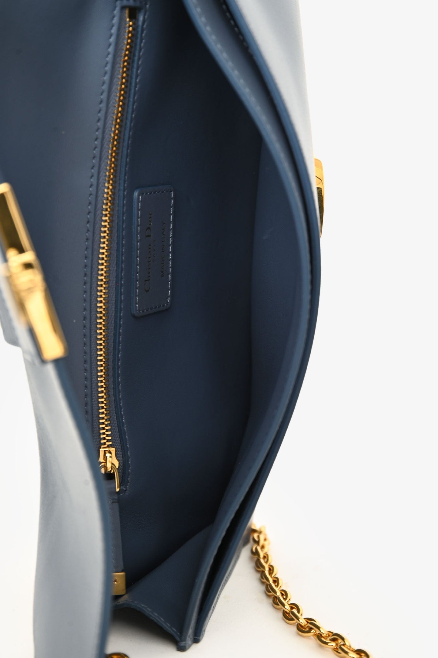 Christian Dior 2019 Blue Leather 30 Montaigne Chain Clutch