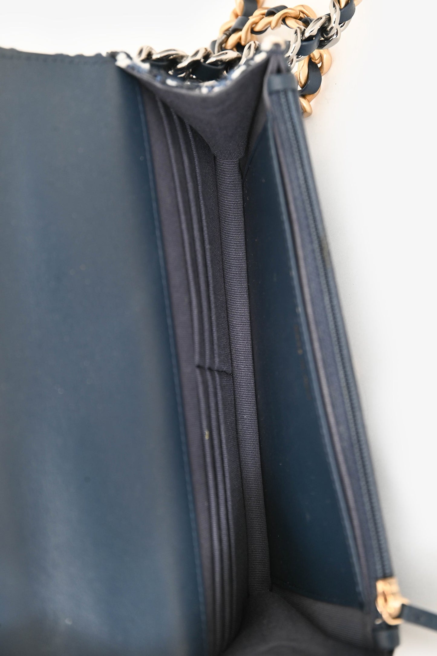 Chanel™ 2023 Blue/Black Tweed Wallet on Chain