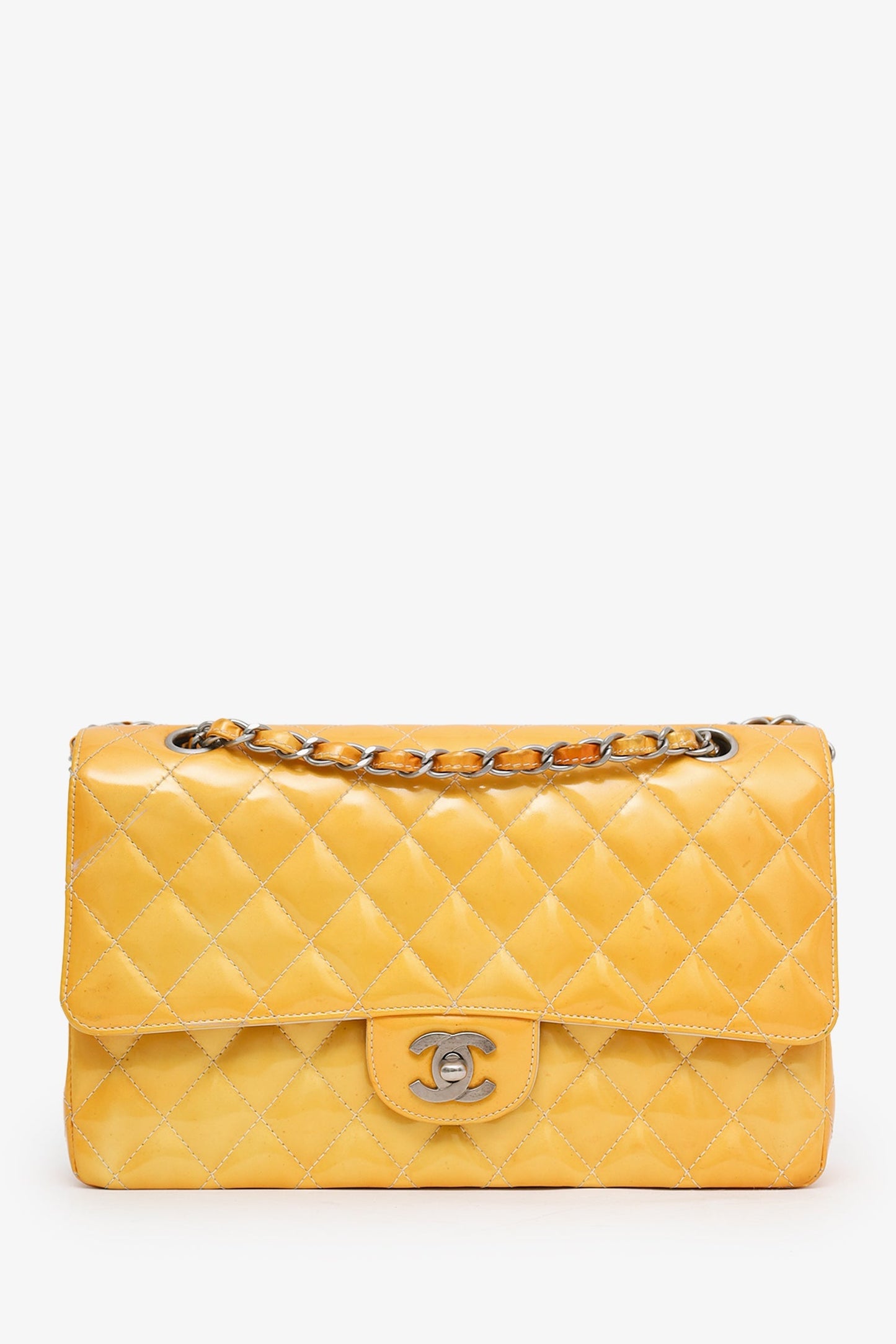 Chanel™ 2000-2002 Yellow Patent Medium Double Flap Bag