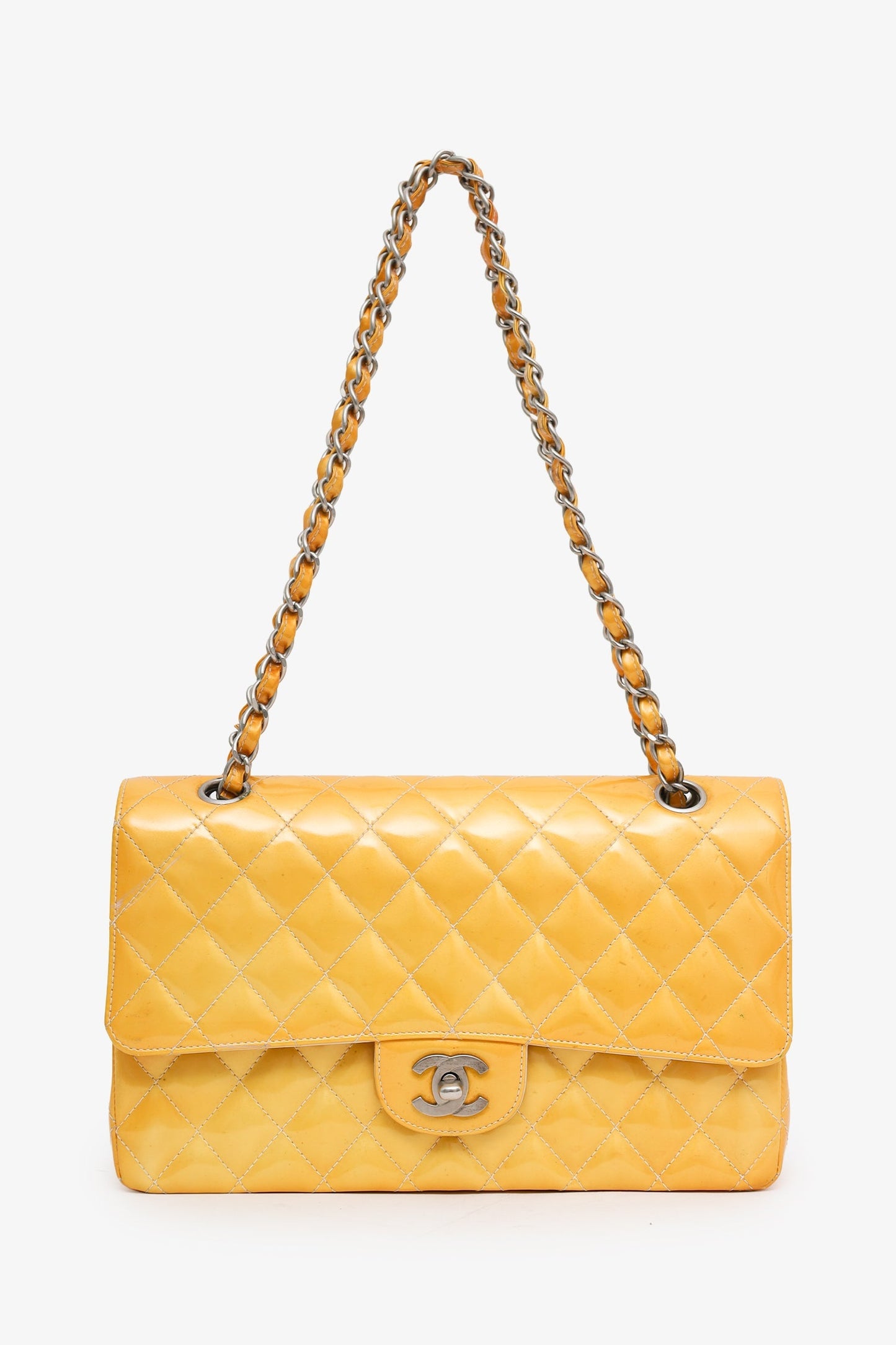 Chanel™ 2000-2002 Yellow Patent Medium Double Flap Bag