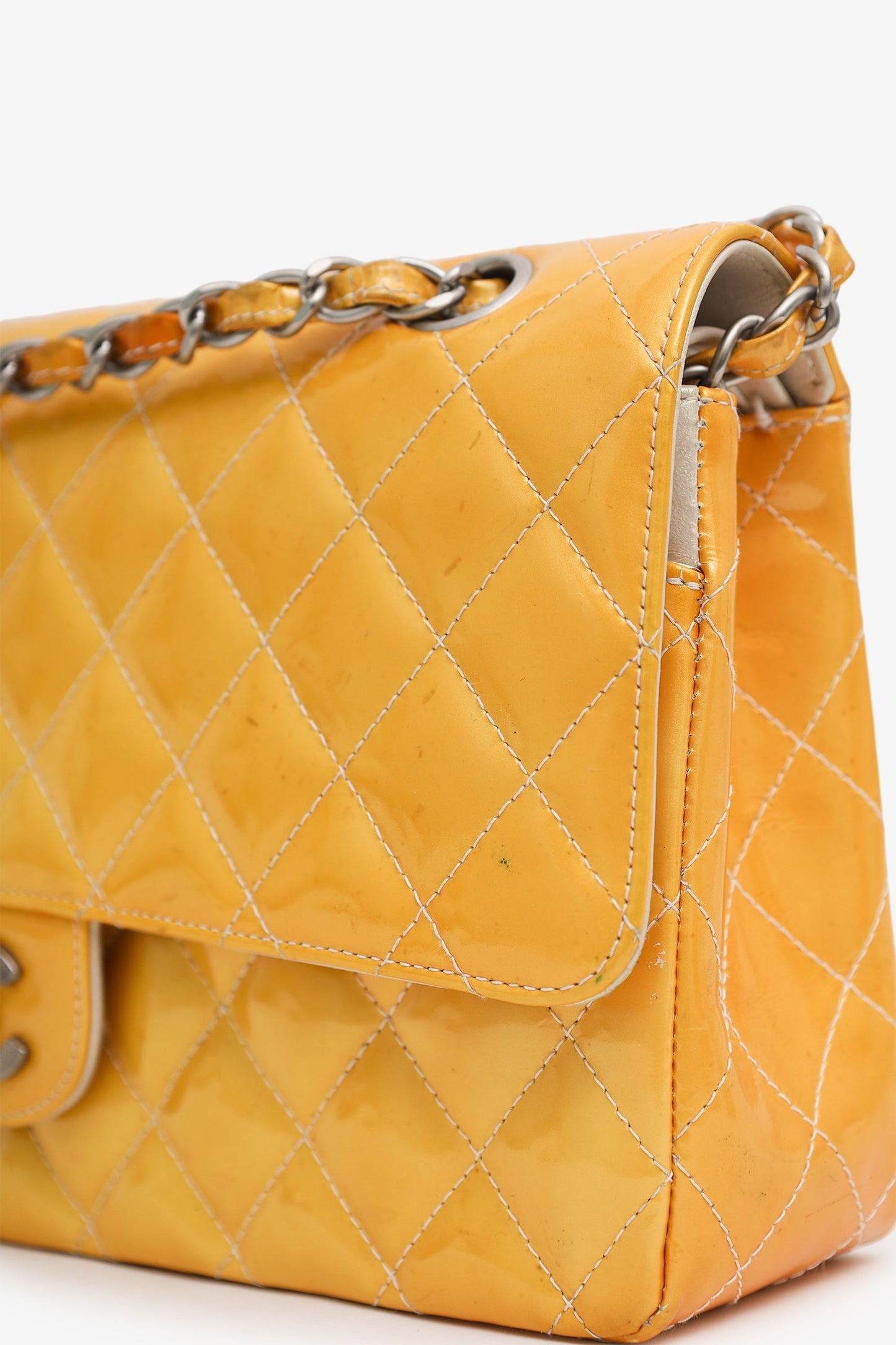 Chanel™ 2000-2002 Yellow Patent Medium Double Flap Bag
