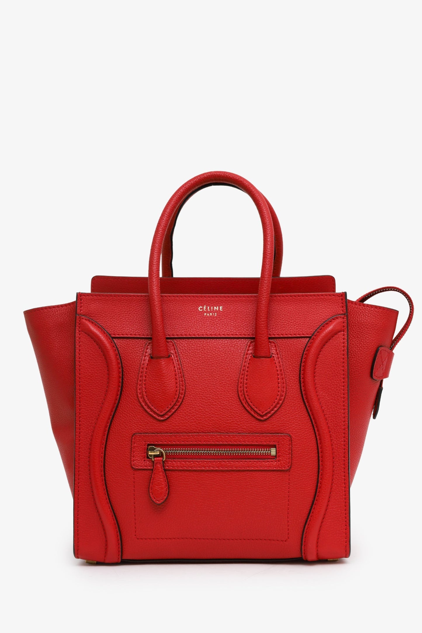 Celine Red Grained Calfskin Micro Luggage Tote