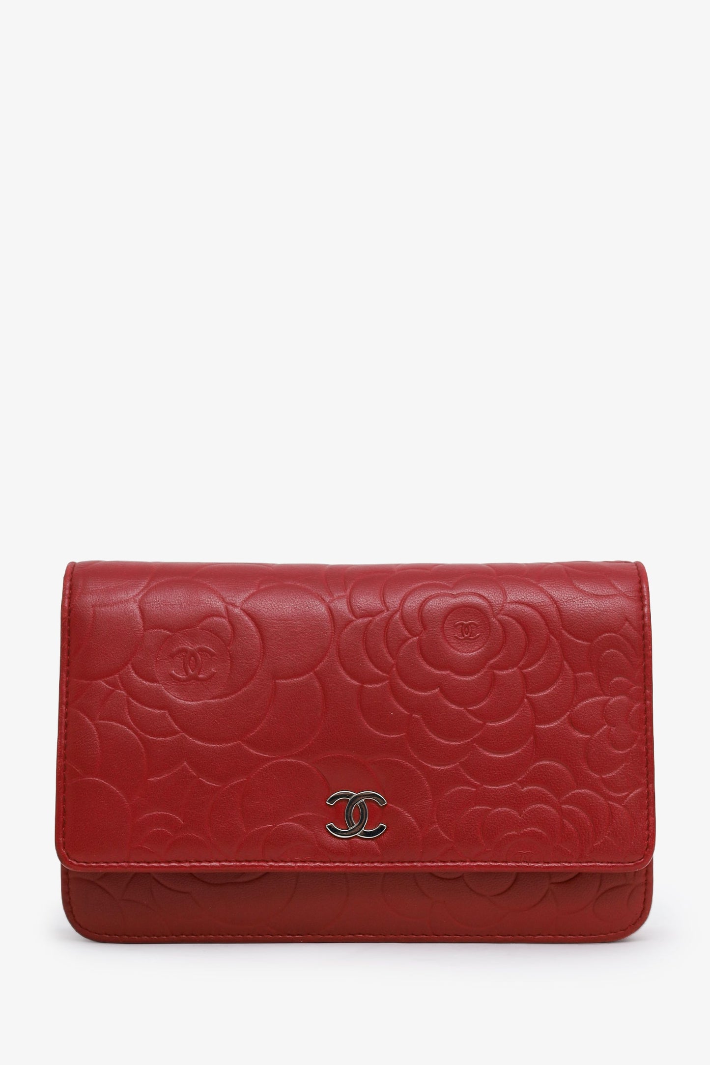 Chanel™ 2011 Red Lambskin Leather Camellia Classic Wallet on Chain