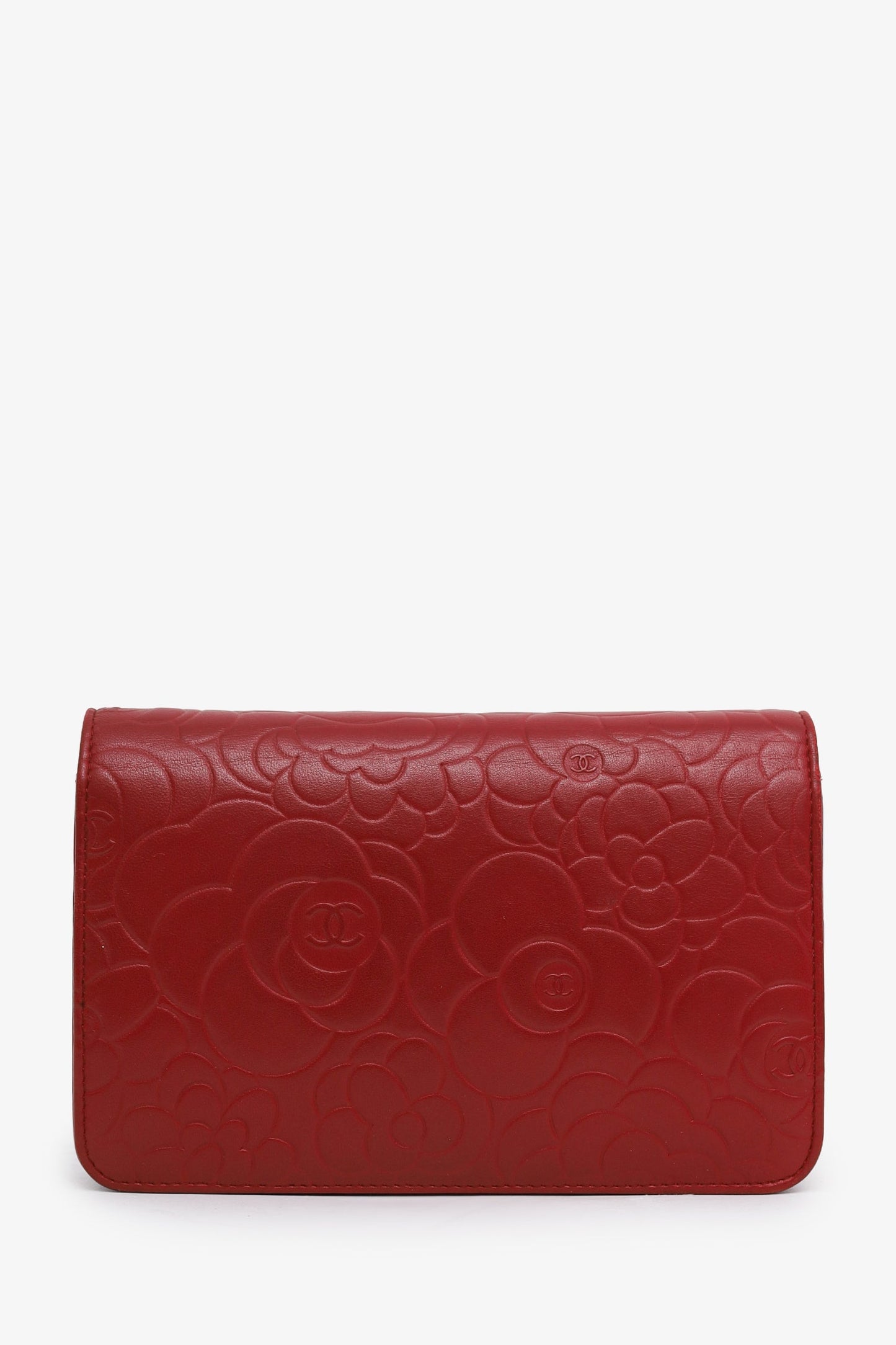 Chanel™ 2011 Red Lambskin Leather Camellia Classic Wallet on Chain