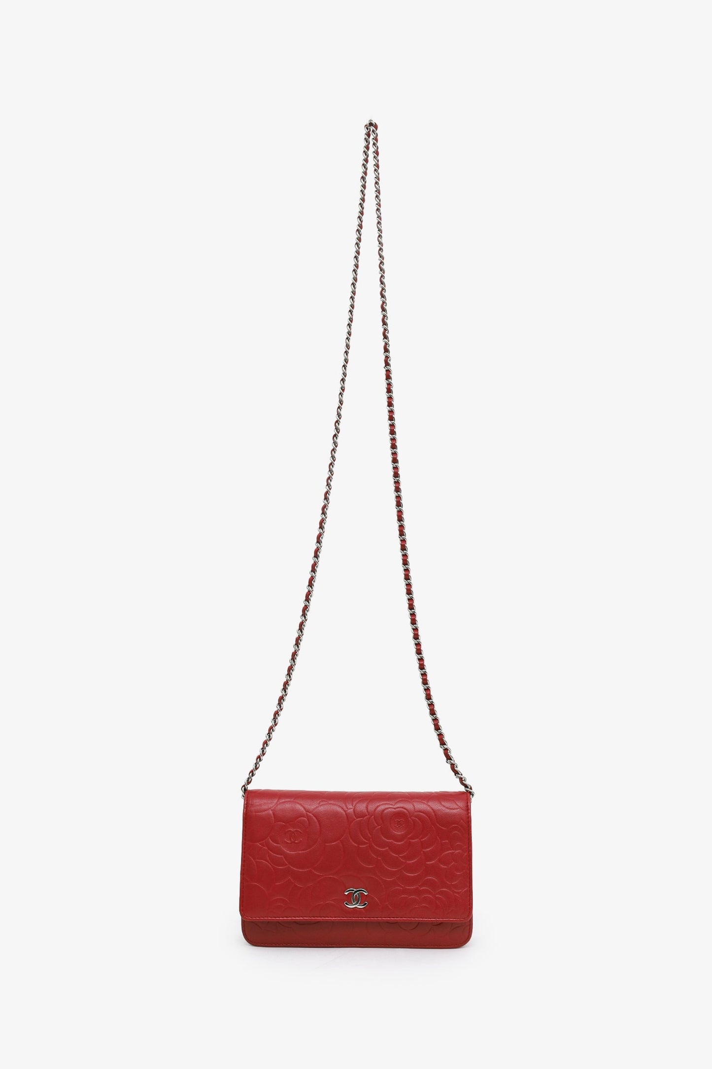 Chanel™ 2011 Red Lambskin Leather Camellia Classic Wallet on Chain