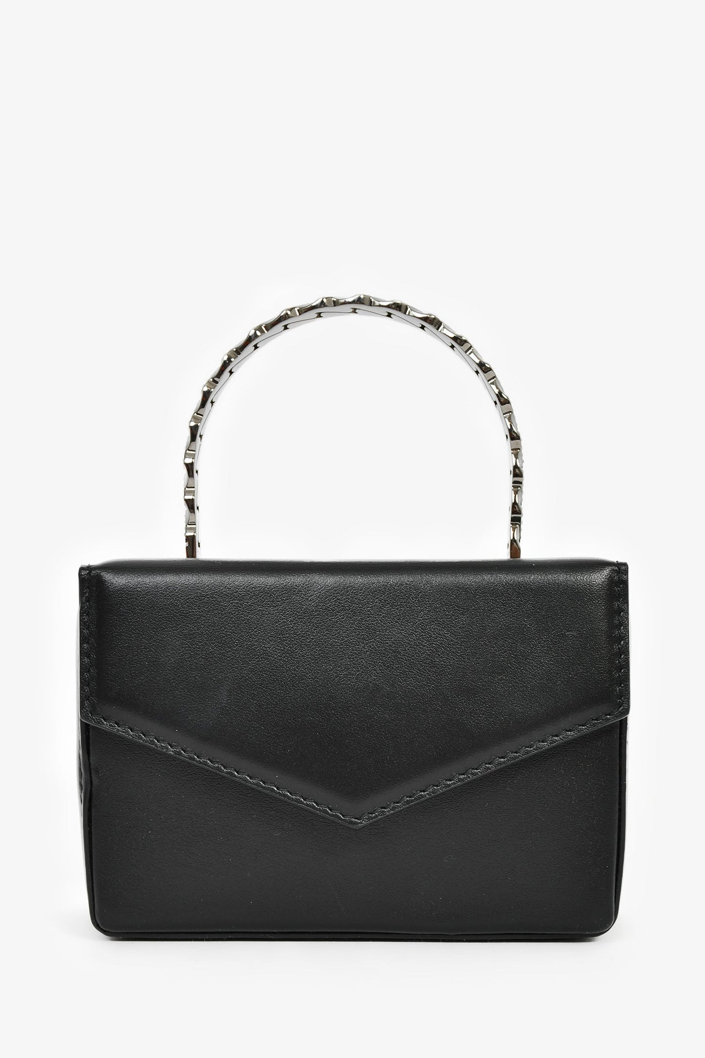 Amina Muaddi Black Leather Crystal Super Mini Top Handle Bag