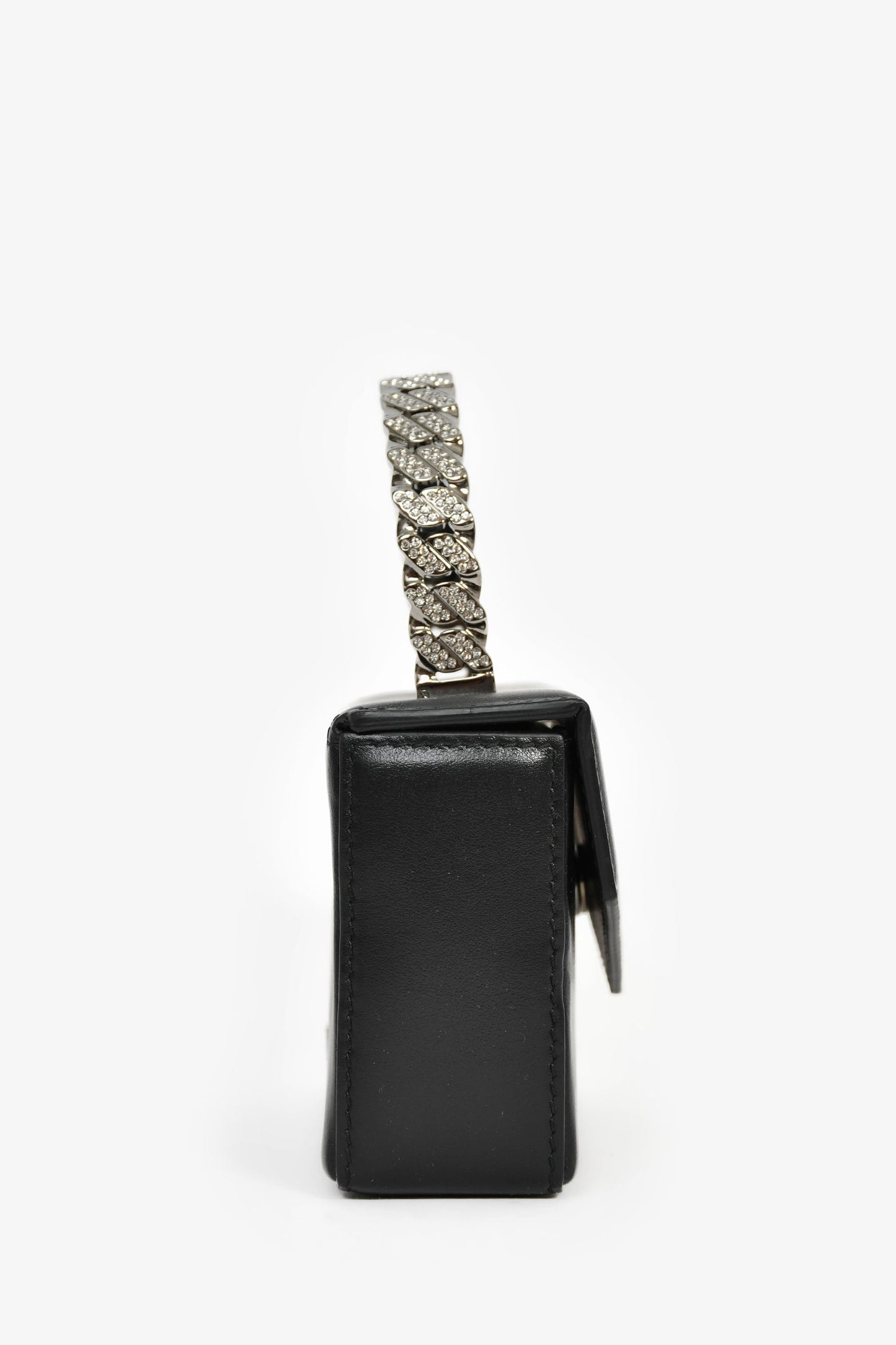Amina Muaddi Black Leather Crystal Super Mini Top Handle Bag